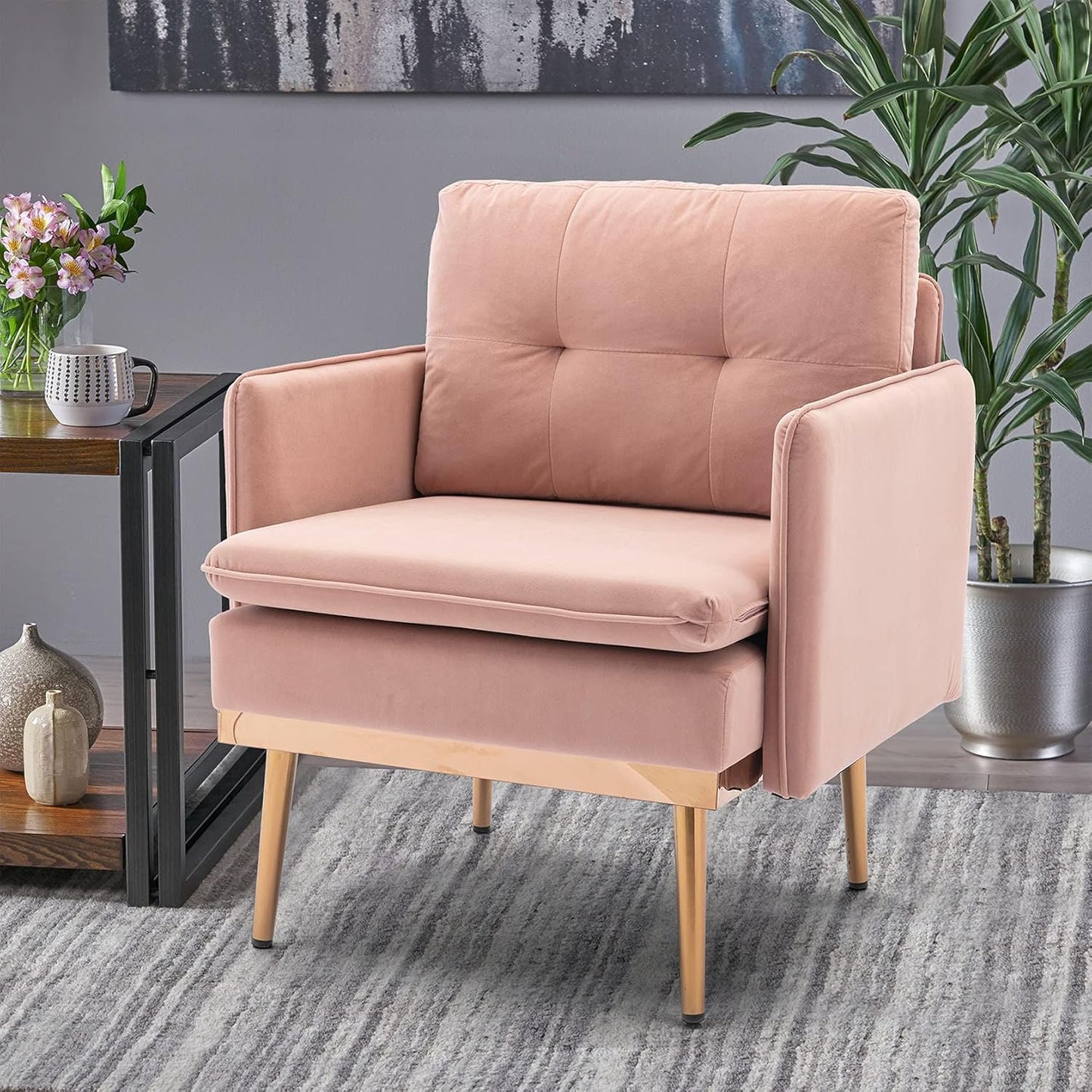 Upholstered Sofa Chairs Modern Single Reading Chair Fabric Armchair for Living Room Ergonomic Lounge Chair Club Chair Home Seating