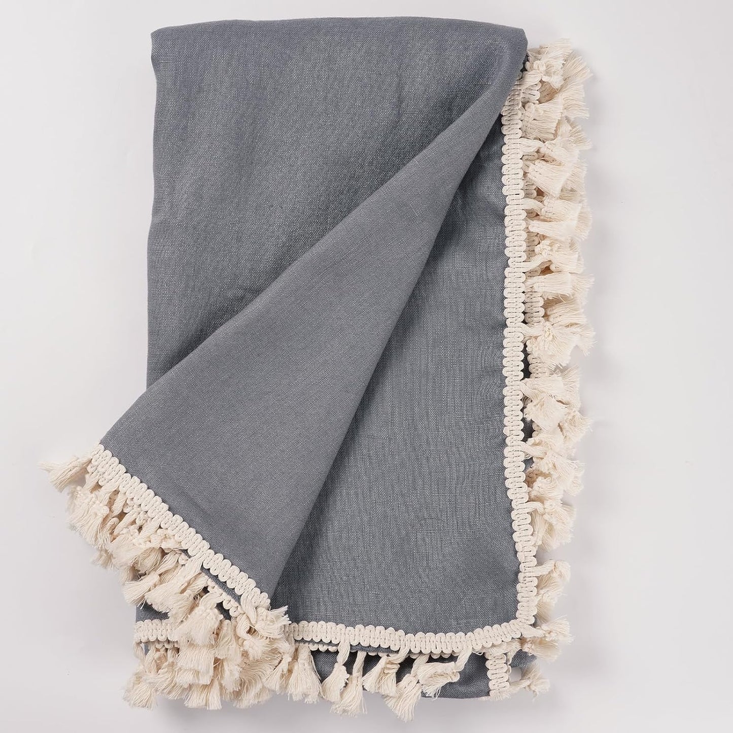 100% Pure Linen Blanket with Fringe, 49.6" x 59.8" - Linen Blankets Lightweight Breathable, Decorative Linen Throw Blanket for Living Room Couch Sofa and Bed,Gray
