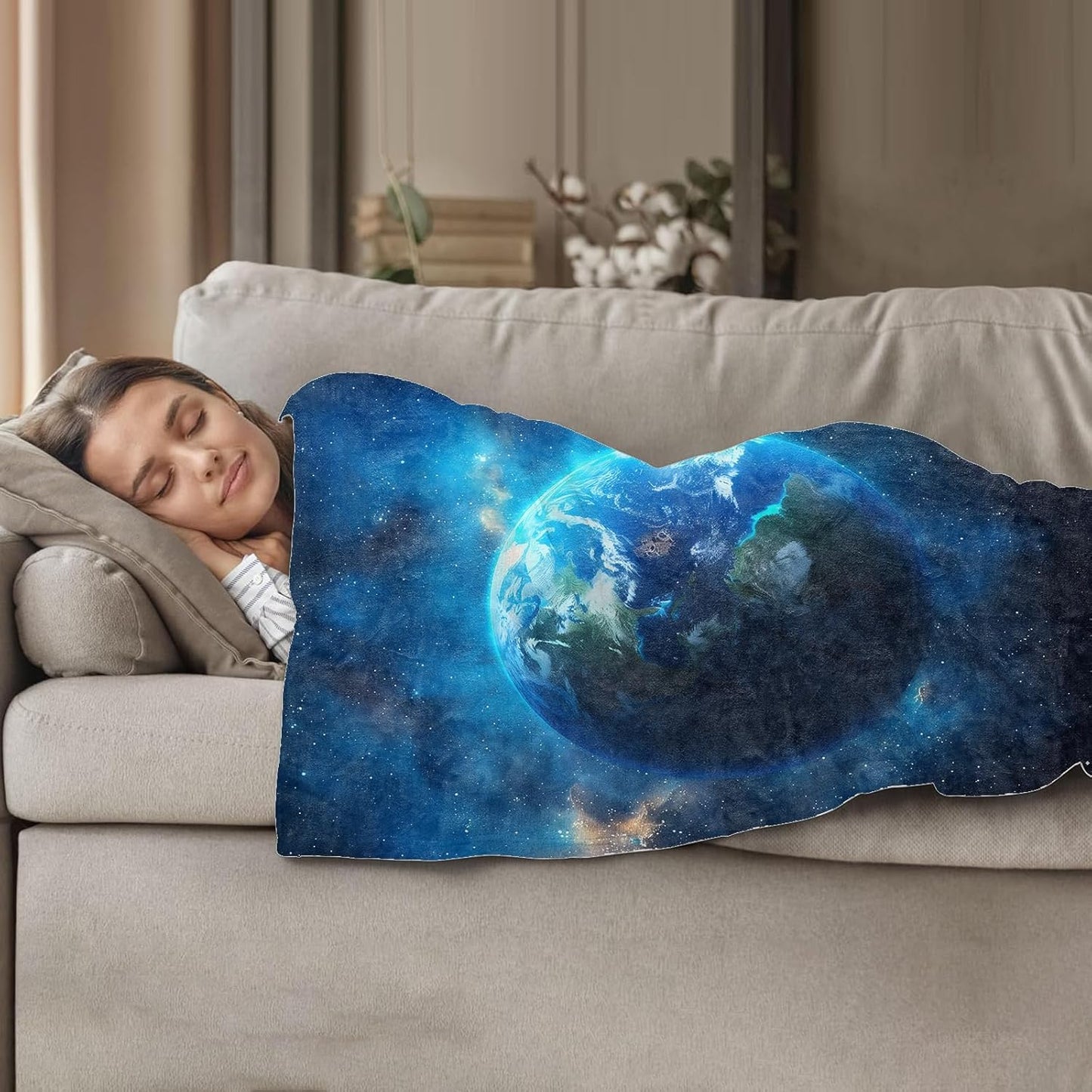 Planet Earth from Space Throw Blanket 50"x60", World Map Blankets for Living Room Couch, Home Decor, Soft Flannel Earth Gifts for Adults and Women