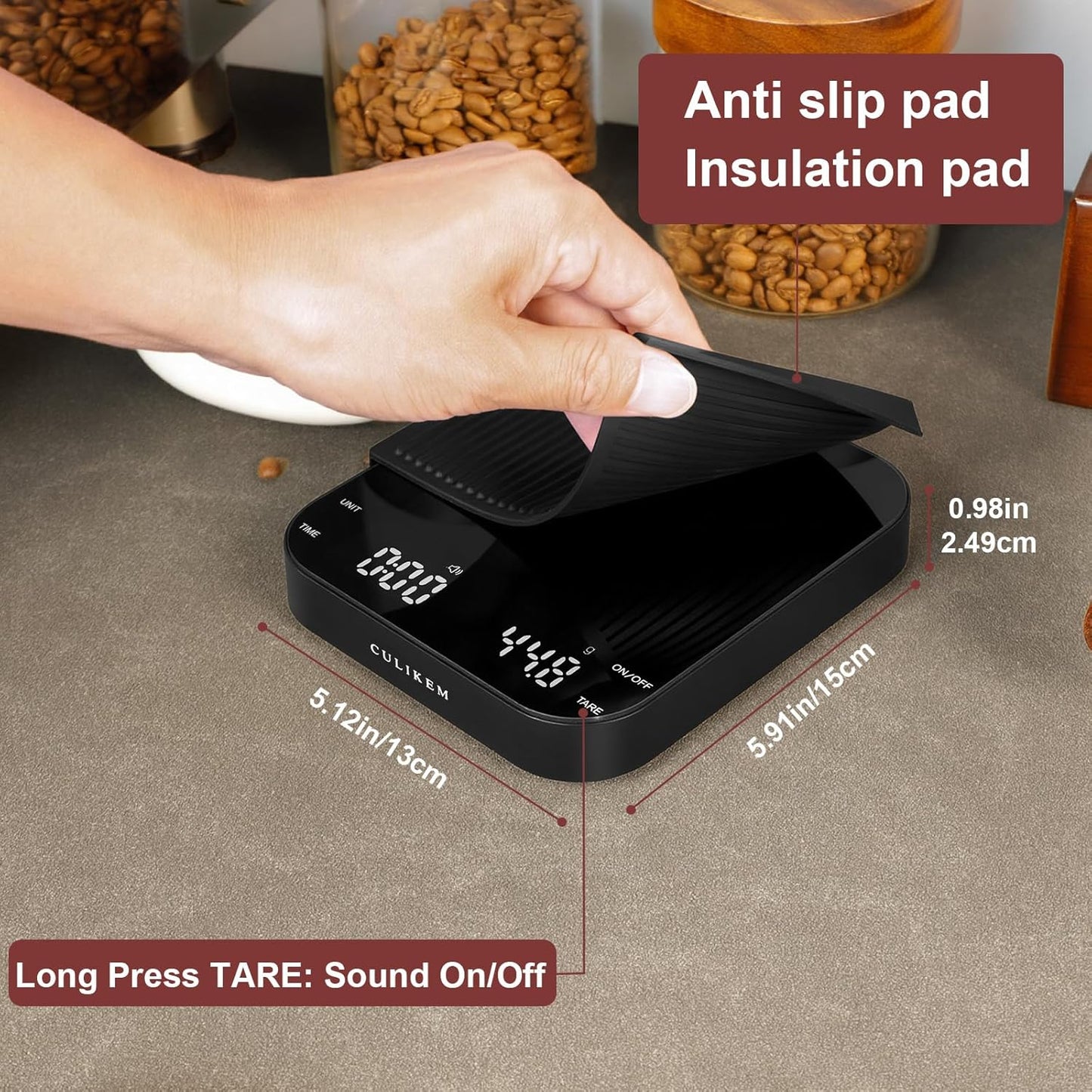 Premium Pour Over Coffee Scale with Timer, 0.1g High Precision Digital Espresso Scale for Portafilter Weighing & Coffee Beans. Large Wide Base Gram Scale for Kitchen, Chemex & French Press (Black)