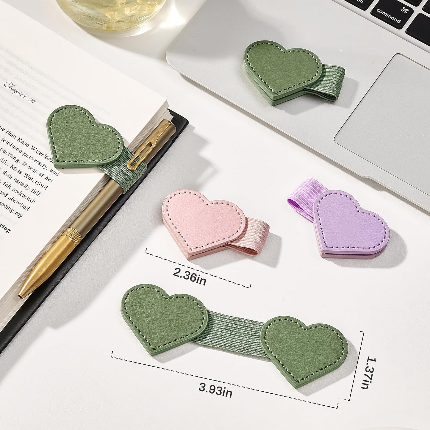 2Pcs Magnetic Leather Bookmarks with Gift Box Heart-Shaped Magnetic Pen Holder Book Marks Clip Gift for Book Lover Readers Cute Bookmark for Women, Pink