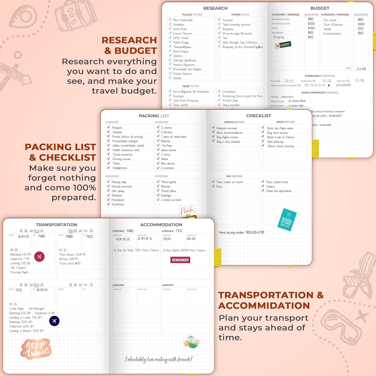 Clever Fox Travel Journal – Vacation & Trip Organizer with Budget Plan, Packing List, Travelling Expense Tracker, A5 (Orange)