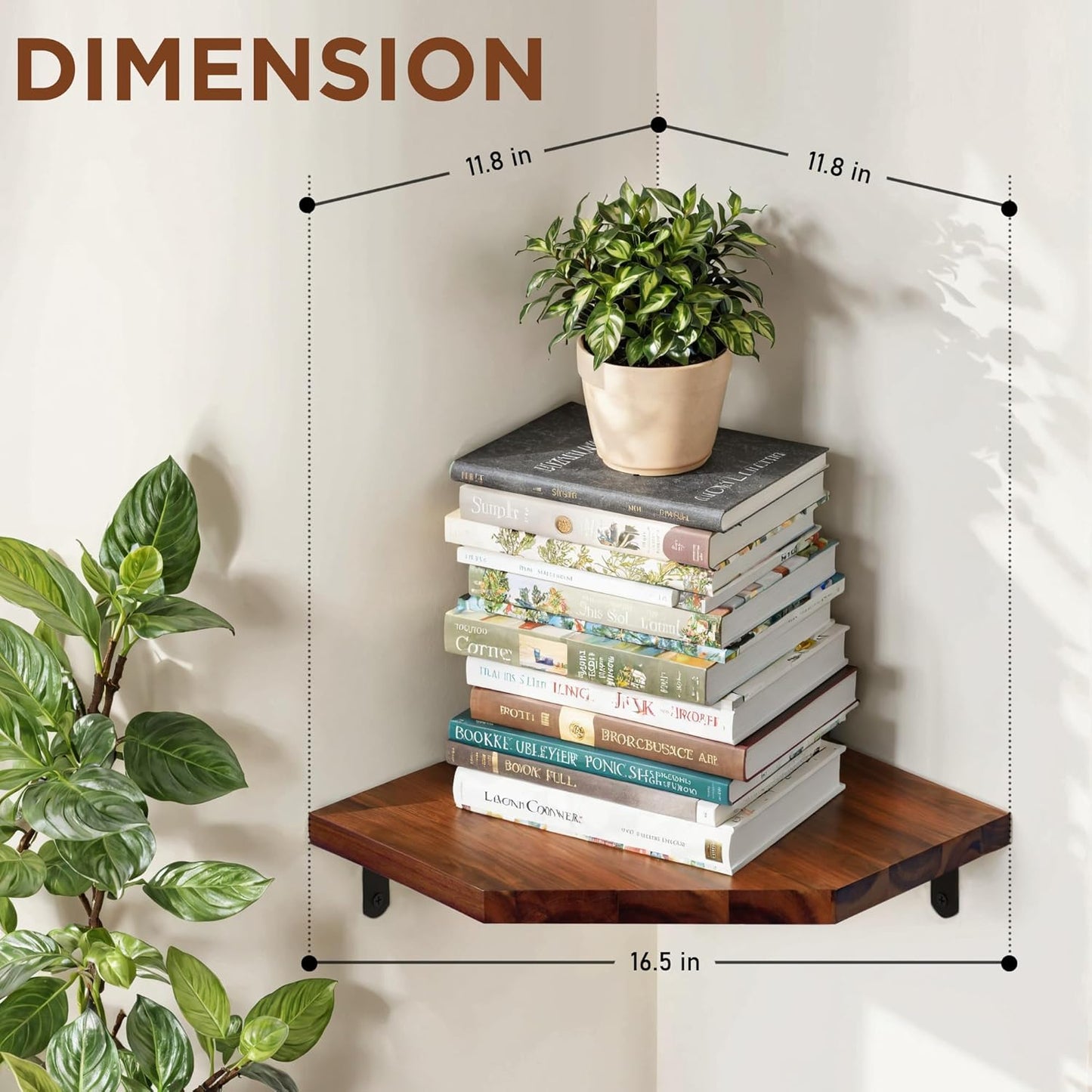 Demigo Corner Shelf Wall Mount, Set of 2 Solid Acacia Wood 11.8 x 16.5 inches Floating Corner Shelves, Smooth - Durable - Attractive Corner Shelves for Bedroom Living Room Bathroom Kitchen