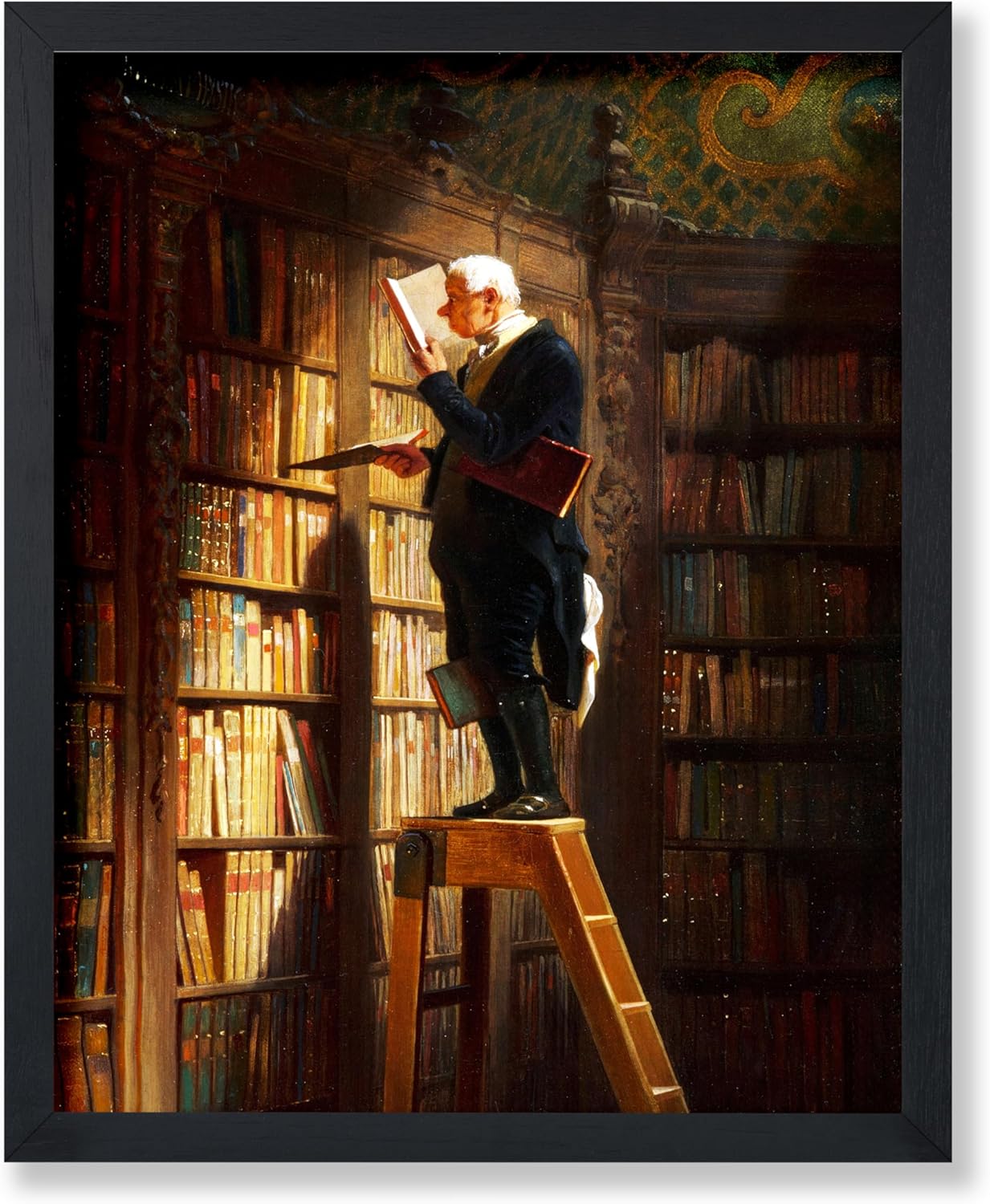Poster Master Vintage The Bookworm Print - Retro Reading Book Print - Book Lover Art - Library Painting Wall Design - Librarian Art - Great Living Room or Office Decor - 8x10 UNFRAMED Wall Art