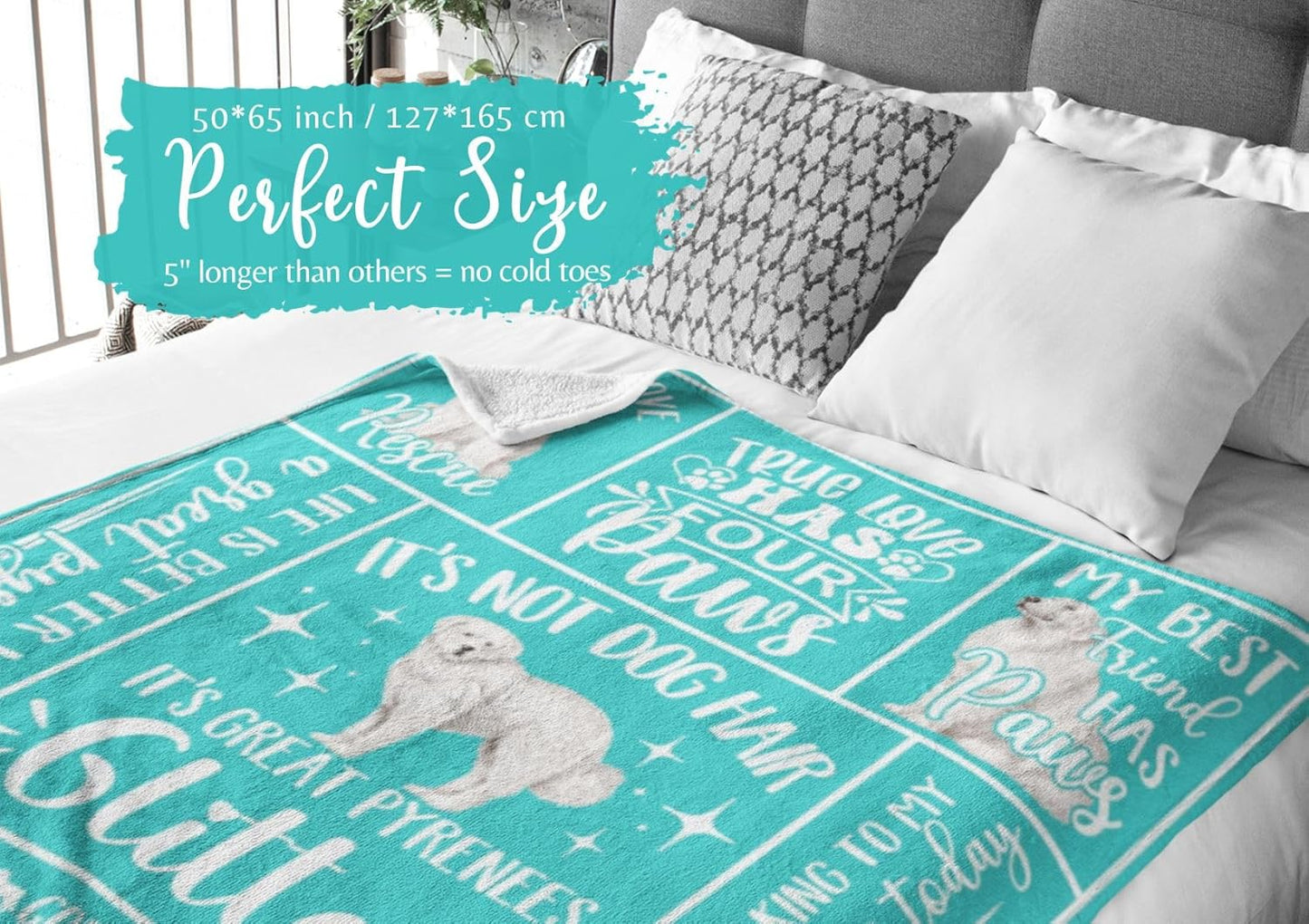 Great Pyrenees Gifts for Women, Throw Blanket for Christmas, Birthday, Mother's Day - 50" x 65" (Teal)