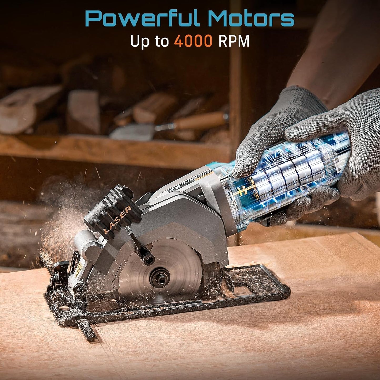 Seesii Mini Circular Saw with Laser Guide,4.8A 4000 RPM Compact Corded Circular Saw with Rip Guide,3 Blades (4-1/2") for Wood,Soft Metal,Tile,Plastic Cutting,Max Cut Depth 1-11/16"(90°),1-1/8" (45°)