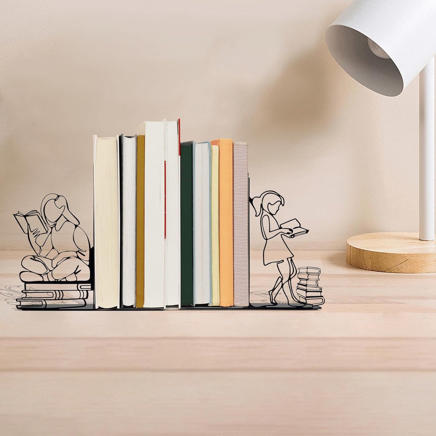 Ecqizer Bookends Decorative Book Ends Decorative Reading Decor Reading Book end Bookshelf Decor for Bedroom Library Office School Book Display Desktop Organizer Gift for Book Lovers, Black