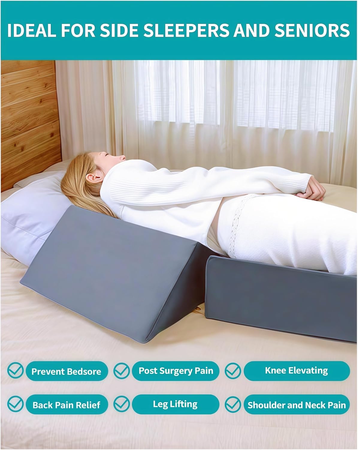 Wedges for Bed Positioning, Side Wedge Pillows for Seniors 3PCS, Multifunction Positioning Wedge Pillow for Sleeping and Back Pain Relief, Wedge Pillow for Bed Sores, Knee Elevated
