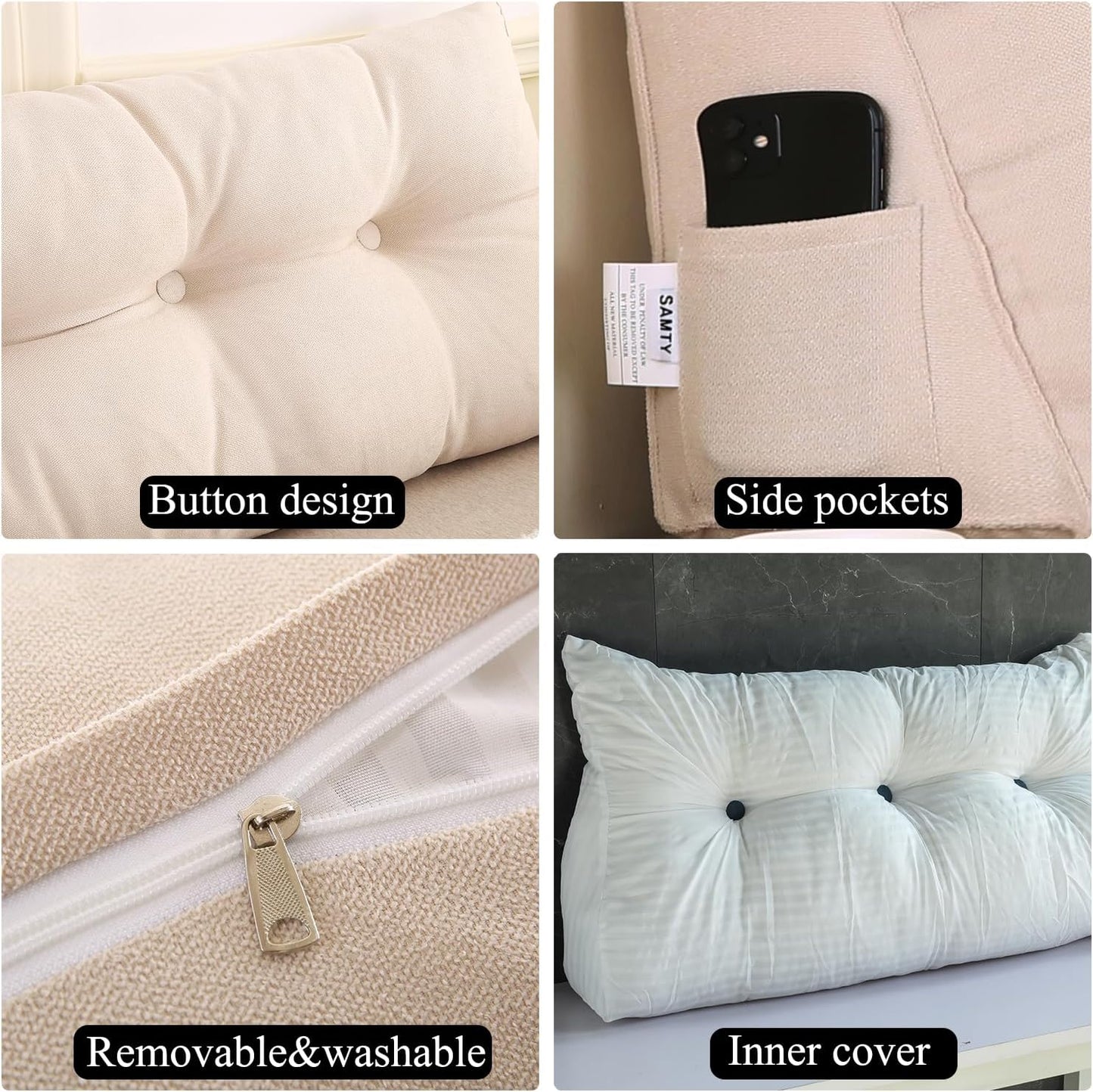SAMTY Triangular Wedge Pillow headboard Twin XL Size for Couch Large headboard Pillow with Removable Cover Back Rest Pillows for Sitting up in Bed