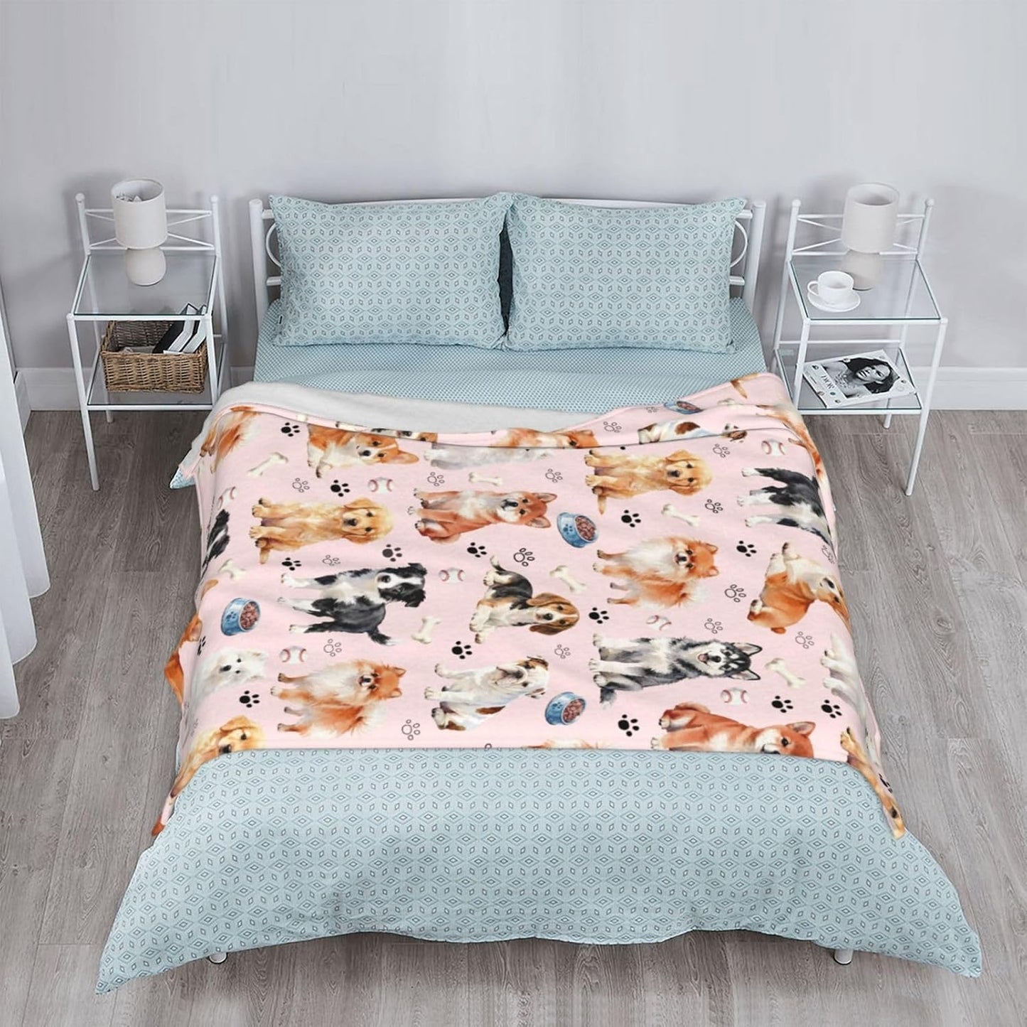 Cute Puppy Dog Blanket 50"x40" Soft Cozy Dogs Blankets Pink Throws Warm Lightweight Plush Fleece Throw Blanket for Kids Men Women Gift Bed Couch Sofa