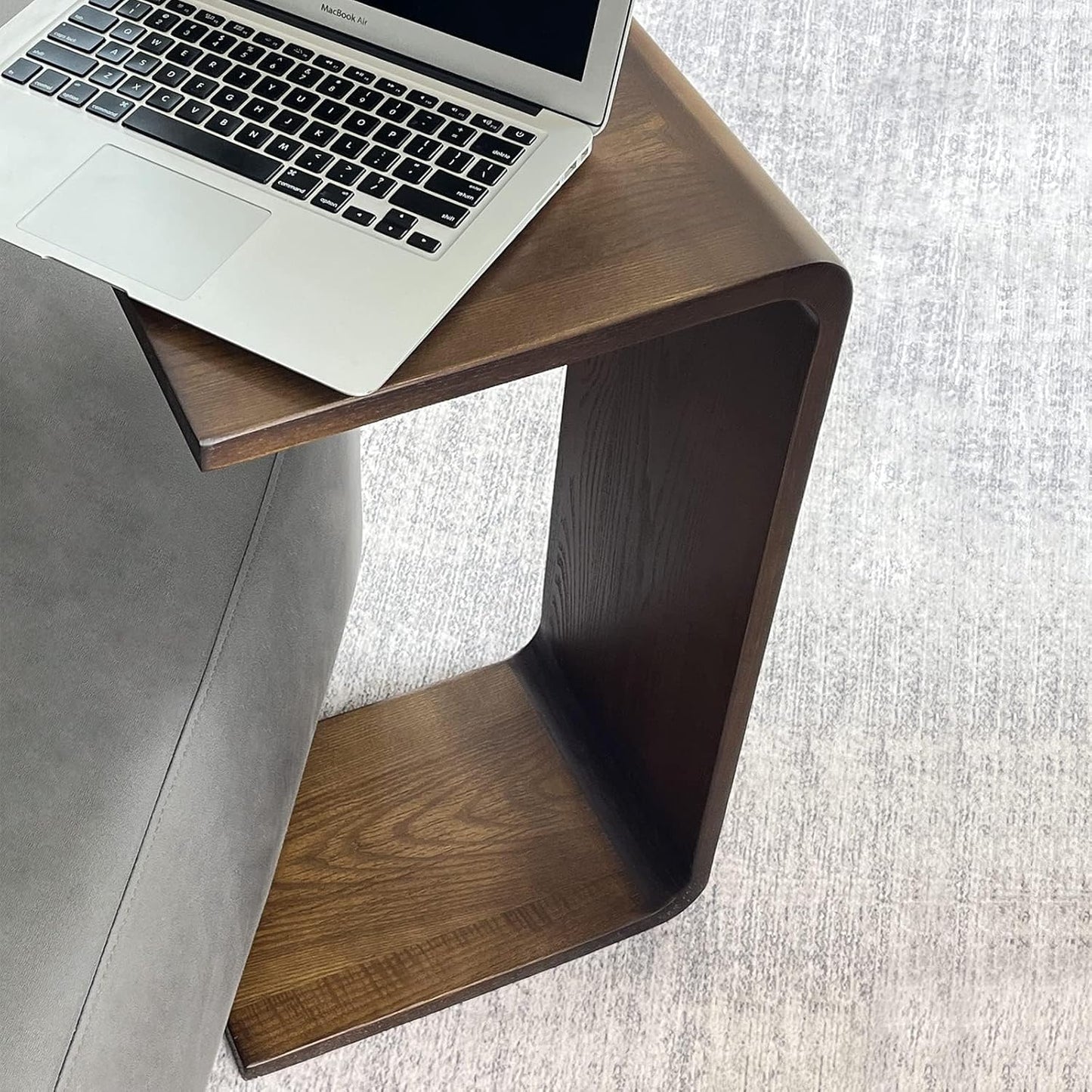COZYMATIC Carlisha C-Shaped End Table Sofa Table Coffee Table Solid Wood Frame for Living Room Side Table for Bedroom(Set of 2), Walnut Brown