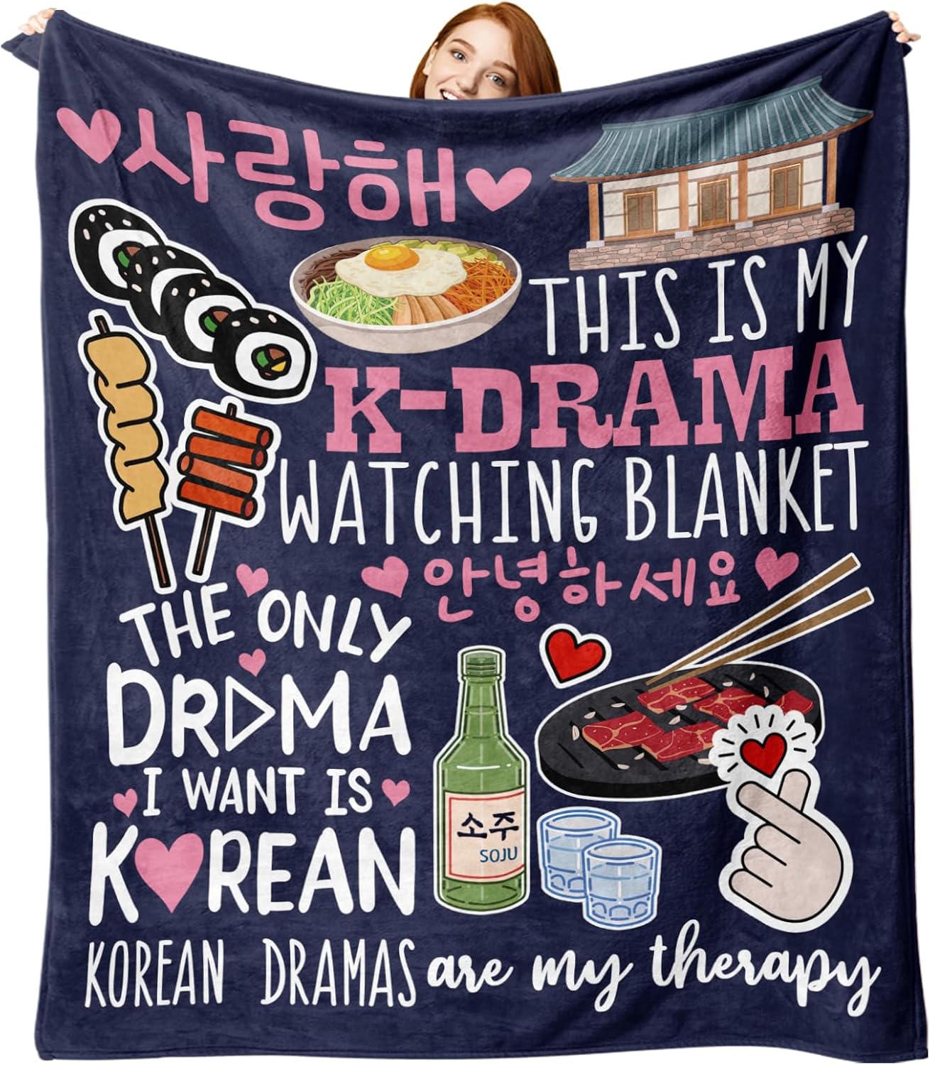Korean Drama Gifts for Women Girls Teen Flannel Throw Blanket, Food Present for Korean Friends K Pop Lovers Fans, K Drama Soft Bedding Sofa Blanket Birthday Ideas 50" x 60"