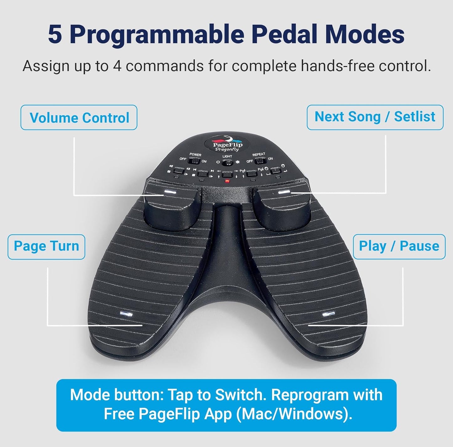 PageFlip Dragonfly Bluetooth Page Turner Pedal – 4-Pedal Silent Foot Pedal for iPad, Android & PC – Hands-Free Sheet Music Control – Works with forScore, OnSong, MobileSheets & 100+ Music Apps