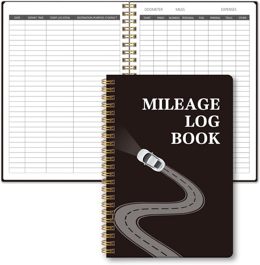 Auto Mileage Log Book for Taxes, Vehicle Maintenance Log Book, Mileage Tracker for Car, Spiral Bound Mileage Log Book for Expense Rocord Notebook, 5.9"x 8.6", Black