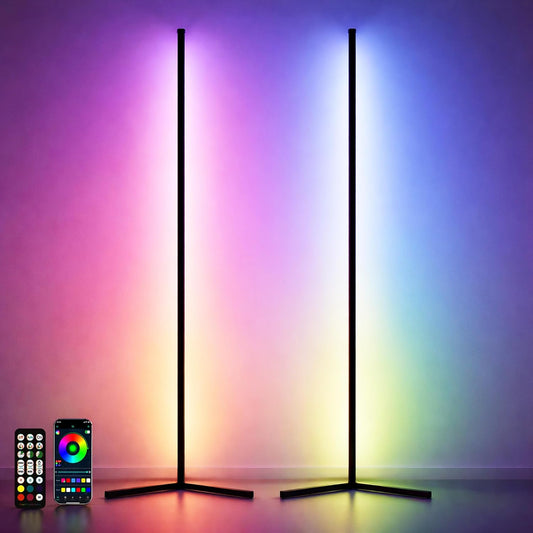 2 Pack Corner Floor Lamp – 57'' Tall RGB Lamp Modern Mood Lighting with 88 LEDs, Bluetooth App Control, and Sturdy Base for Effortless Setup