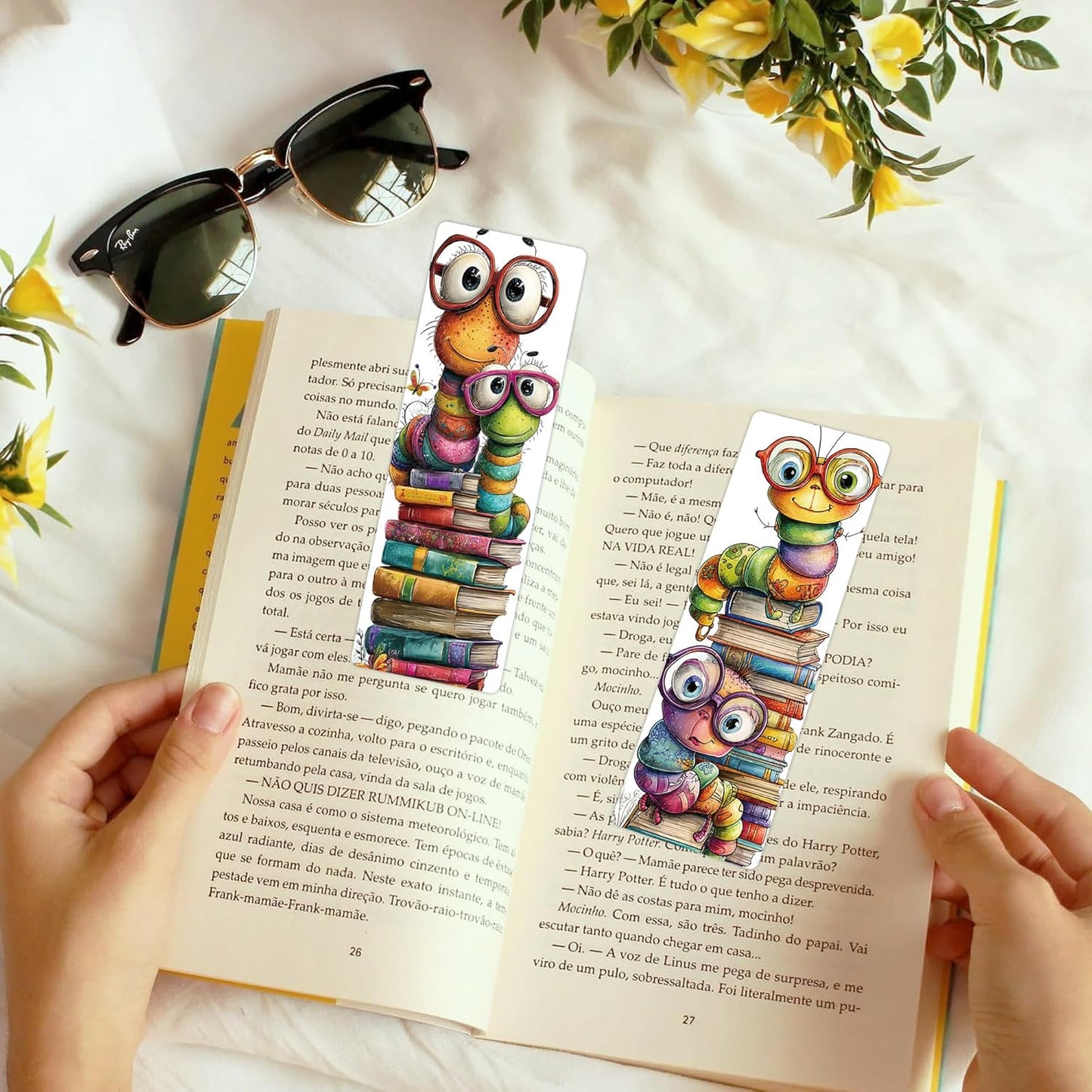 100 Pcs Cute Bookworm Bookmarks, Funny Insect Book Marks for Reading Students, Paper Bookmark Bulk, Christmas Birthday Gifts for Readers Book Lovers