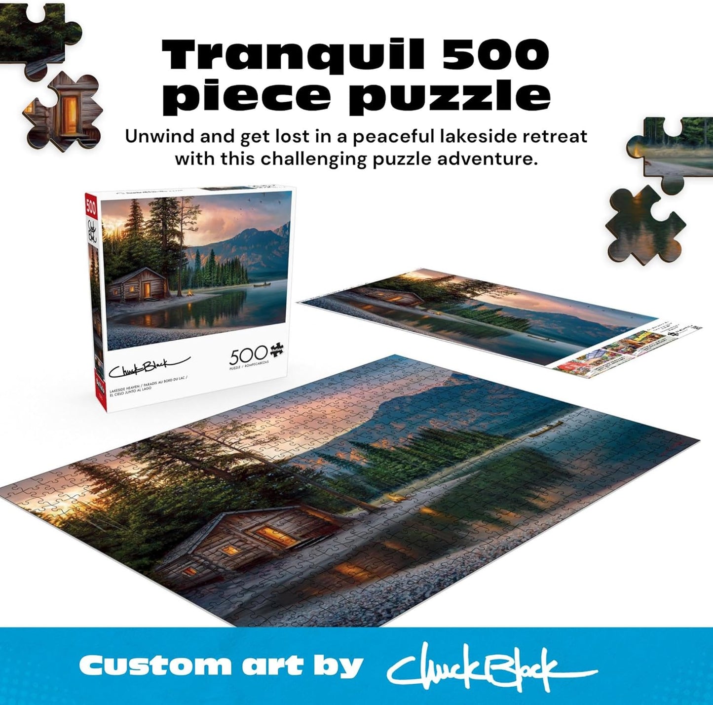 Buffalo Games – Lakeside Heaven Jigsaw Puzzle, 500 Piece Puzzle for Adults, Peaceful Lake Landscape Art by Chuck Black