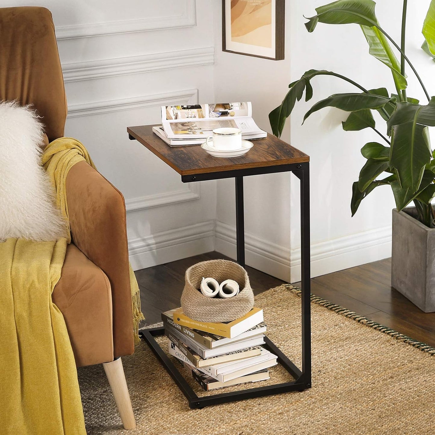 VASAGLE C Shape End Table, Small Coffee Table for Couch Or Sofa, Industrial Side Table in Living Room, Bedroom, 13.8 x 21.7 x 26 Inches, Rustic Brown and Black ULNT52BX
