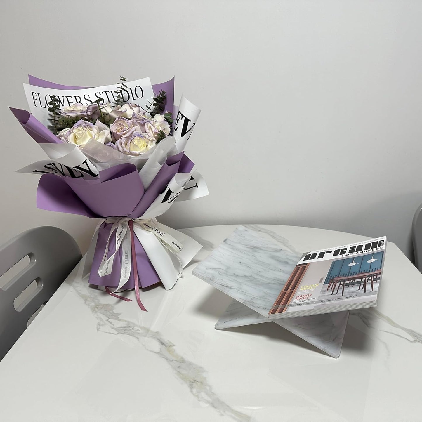 Acrylic Book Stand - Open Book Display Stand for Reading, Bible, Cookbook, Magazines, Textbooks, Recipe Holder (Marble Pattern)