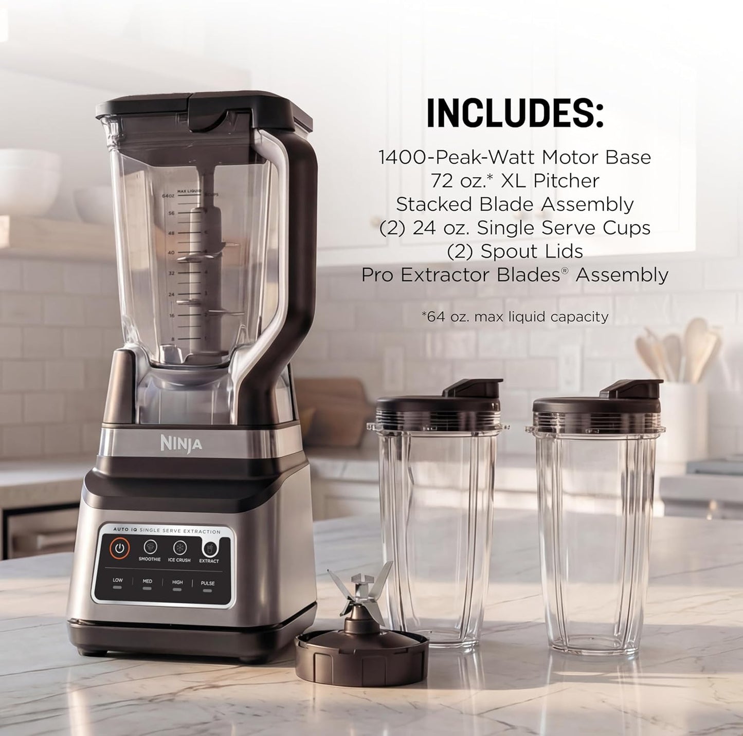 Ninja BN751 Professional Plus DUO Blender, 1400 Peak Watts, 3 Auto-IQ Programs for Smoothies, Frozen Drinks & Nutrient Extractions, 72-oz. Total Crushing Pitcher & (2) 24 oz. To-Go Cups, Black