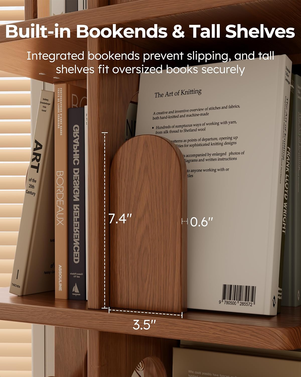 Solid Wood Rotating Bookshelf Tower with Book Ends, 6 Tier Corner Book Shelf with Wheels, Spinning Bookshelf Kids, Revolving Bookcase Shelf, Tall Narrow Book Case for Small Spaces, Walnut