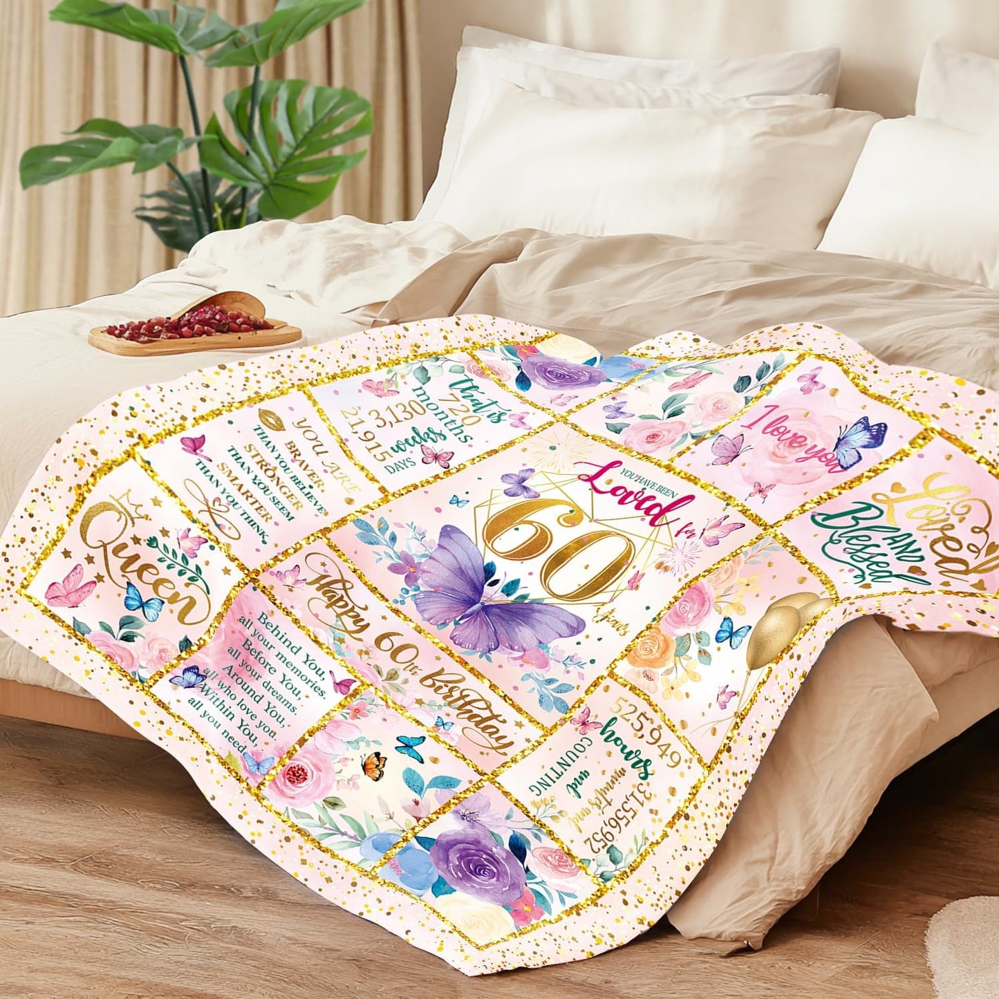 60th Birthday Gifts for Her -60 Year Old Gifts for Women Mom -60th Milestone Birthdays Blanket - 60th Birthday Blanket for Women - Warm Soft Plush Flannel Throw Blankets (60"x50")