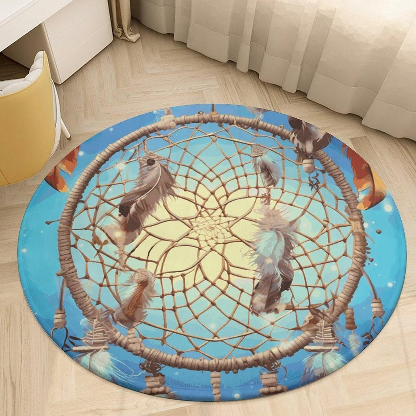 Catch Dream Net Circle Rug Retro Luxury Coral Velvet Floor Mat Non Slip Soft Indoor Floor Carpet Comfy Thickened Area Rugs Modern Aesthetic Minimalist Carpets for Home Decor
