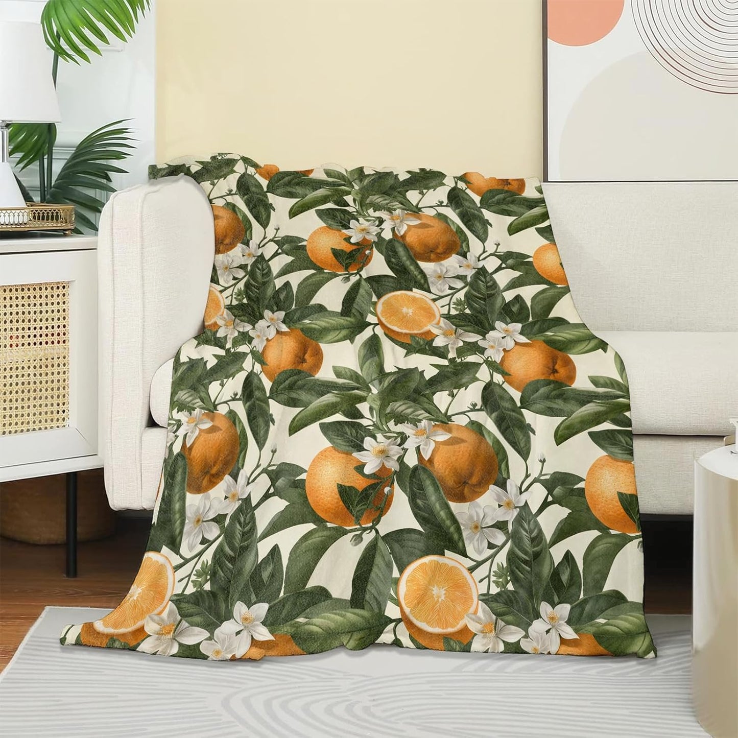Fresh Citrus Blanket, Soft Warm Cozy Elegant Orange Fruit Throw Blanket Gifts for Adults Kids Women, Lightweight Fuzzy Comfy Flannel Blankets for Couch, Travel, Bed, House Decor 60×50 Inch