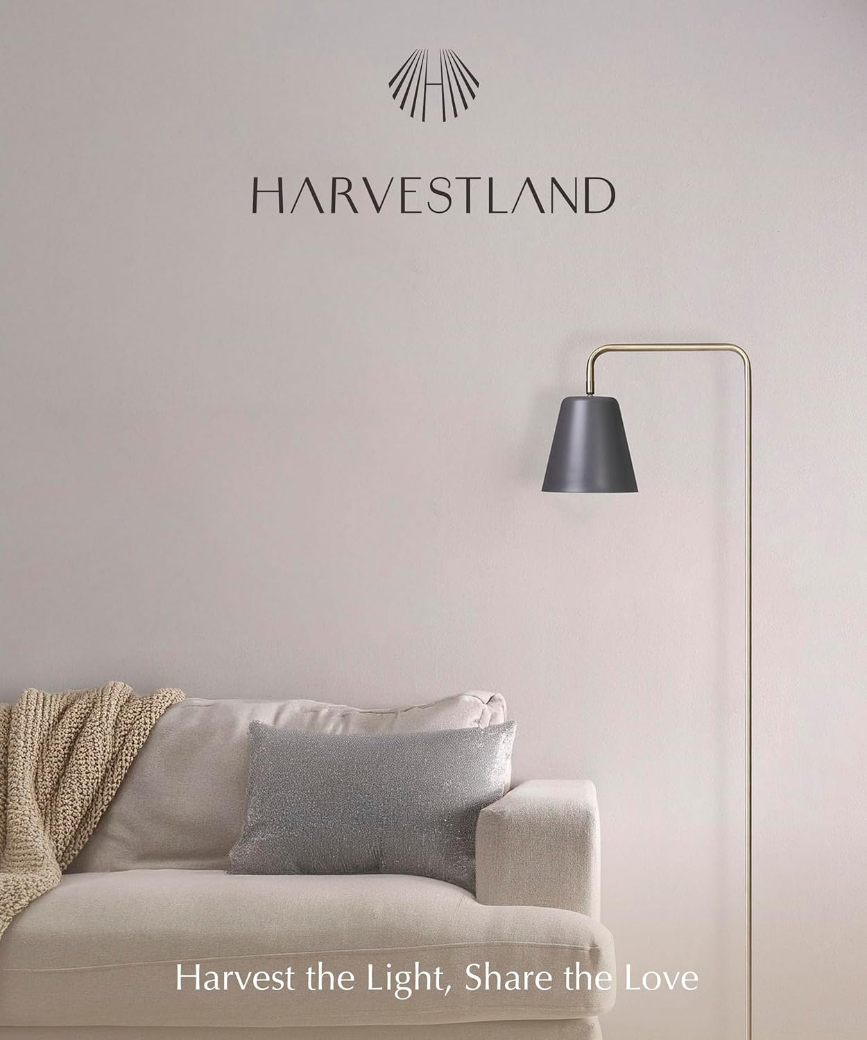 HarvestLand Steady Brass Floor Reading Lamp – Adjustable Standing Lamp with Solid Base, Reading Lamps Floor Standing, Grey Reading Floor Lamp for Living Room or Over Chair Use