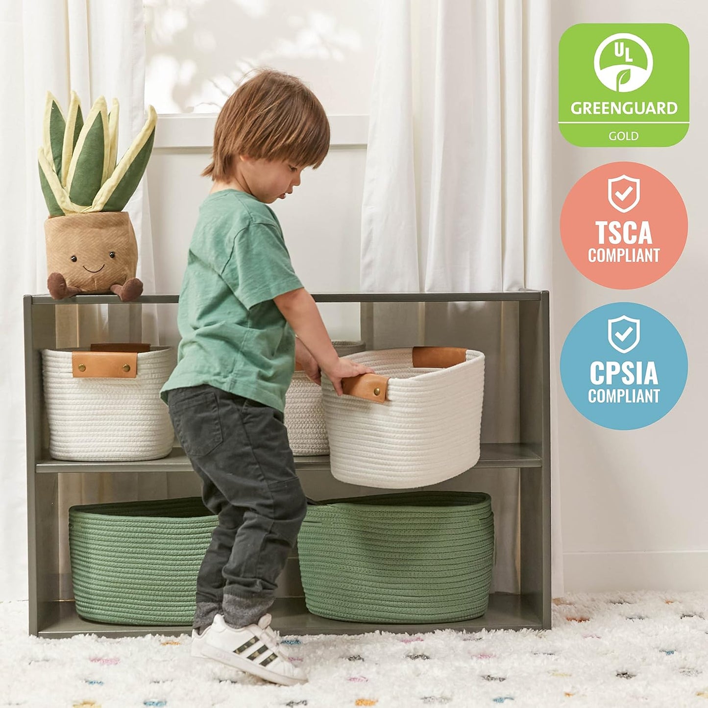 ECR4Kids Streamline 2-Shelf Double-Sided Storage Cabinet, 24in, Classroom Furniture, Grey Wash