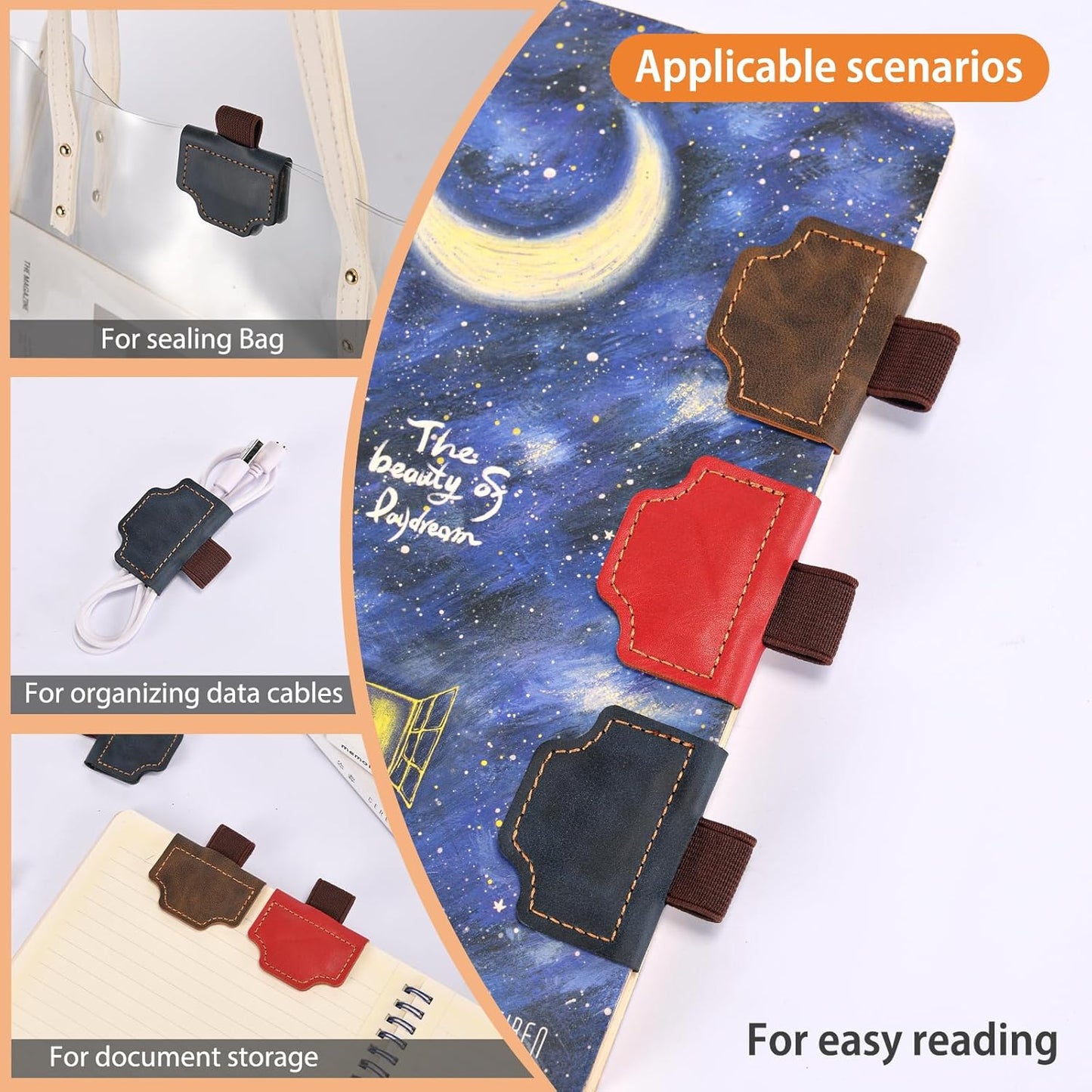 3PCS Magnetic Bookmarks with Pen Holder, Leather Pen Holder Bookmark for Readers，Best Gift for Book Lovers, Convenient Reading Accessories.