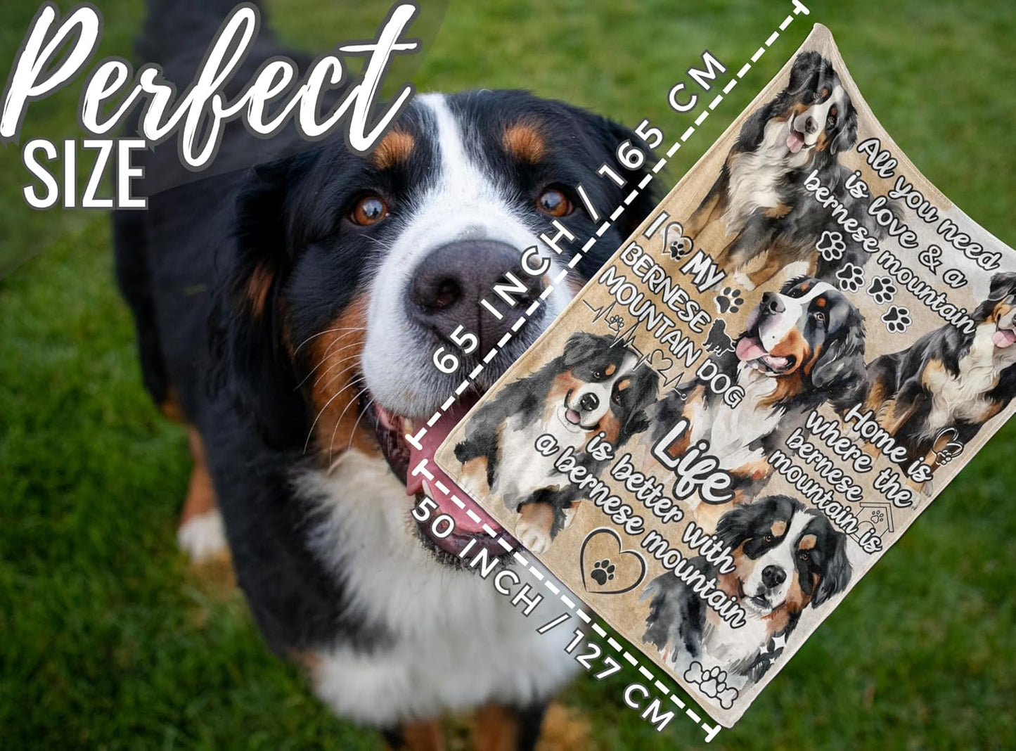 Bernese Mountain Blanket Gifts for Dog Lover & Owner, Bernese Mountain Gifts for Women & Men, Dog Mom & Dad, Soft Flannel Blanket, 65 x 50 inches
