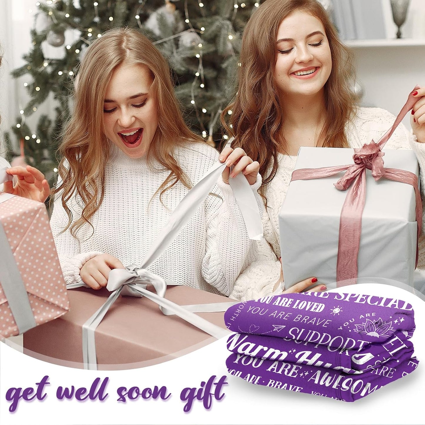 Get Well Blanket - Breast Cancer Gifts for Women, Feel Better After Surgery Gifts, Sympathy Inspirational Healing Blanket (Purple), MTHL005