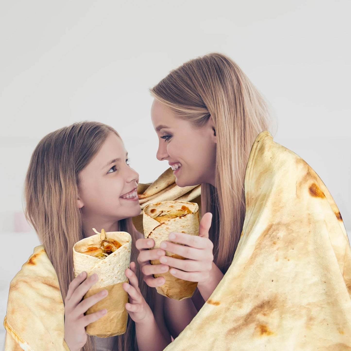 QiyI Burritos Tortilla Throw Blanket for Adult and Kids, 2.0 Double Sided Giant Food Blankets, Funny Tortilla Gifts, 60" Novelty Round Wrap Blanket, 300 GSM Warm Soft Flannel Taco Blanket, Yellow