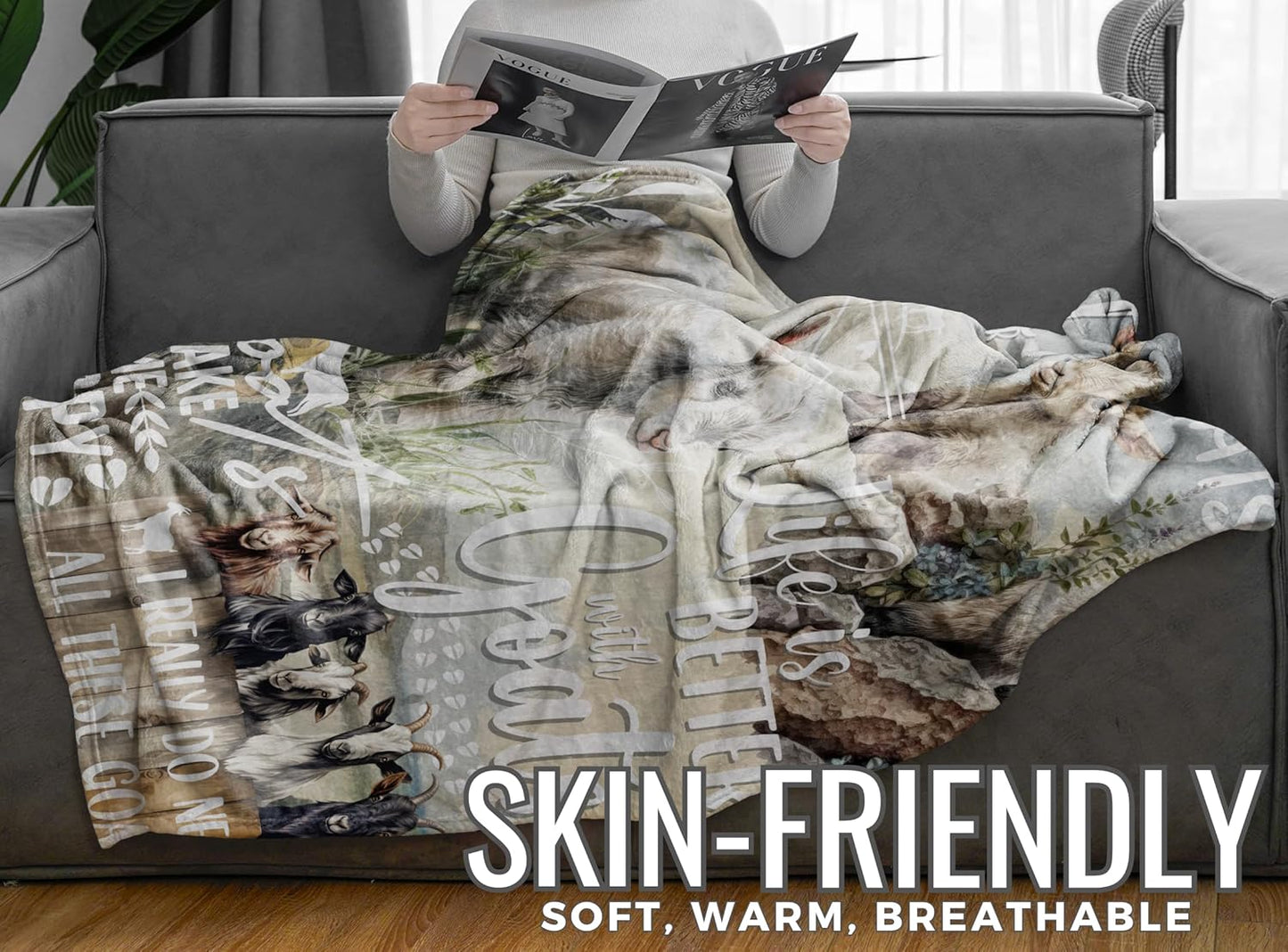 Goat Gifts for Goat Lovers, Soft Flannel Blanket Throw, Unique Watercolor Design, Gifts for Girls, Women & Friends, 50 x 65 inches