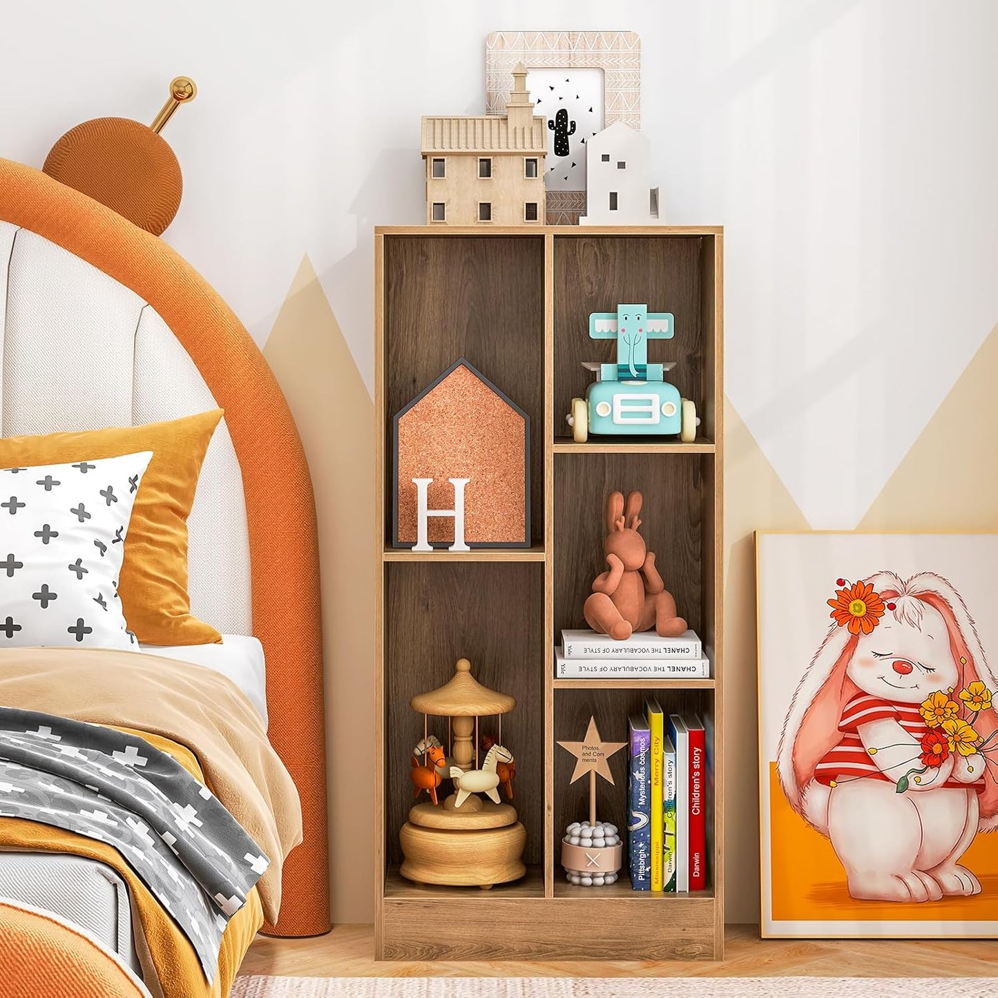 Tangkula 5-Cube Bookshelf, 41”H Floor Bookcase with 2 Anti-Tipping Kits, Freestanding Storage Organizer, Home Office Display Shelf for Small Spaces, Dorms (1, Natural)