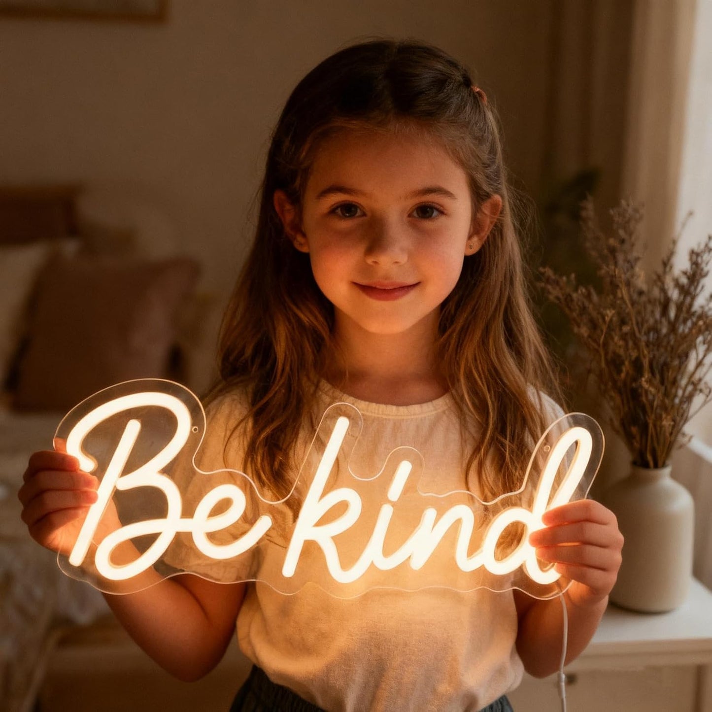 Be Kind Neon Sign, Classroom Neon Sign Dimmable LED Kids Neon Lights Inspirational Signs for Wall Decor, Warm White Be Kind Light Gift for Classroom, Bedroom, Kids Room, Dorm, Office, Bookstore Boutique