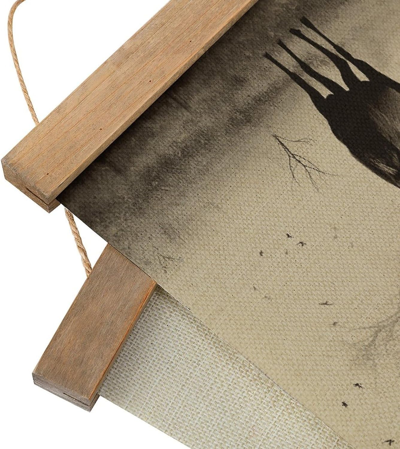 Vintage Abstract Tree Elk Picture Poster with Wooden Frame Personalized Linen Hanging Scroll Painting Rustic Wall Hanging Illustrative Modern Artwork Decor for Home Living Room Bedroom Office