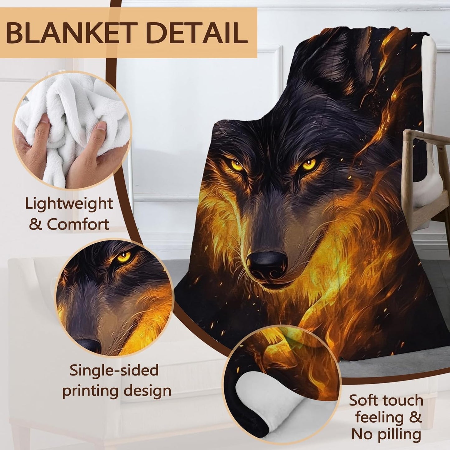 Cool Wolf Fall Throw Blanket,Animal Cozy Plush Fluffy Blanket for Living Room Decor,Lightweight Fleece Throws for Couch,Bed,Traveling,Naps,Reading,50 X 60 Inch