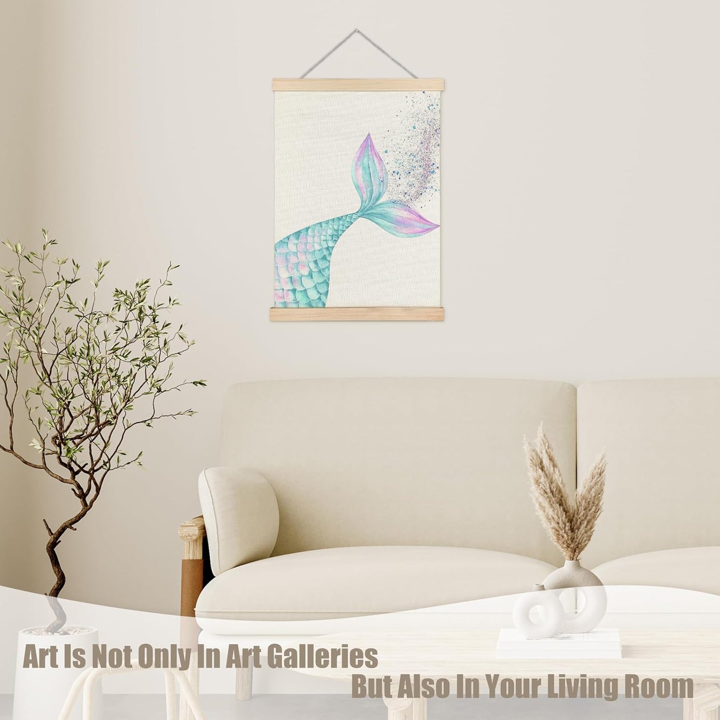 WUCHJ Blue Beach Mermaid Wall Art Poster 12x16 Inch, Beachy Room Decor Aesthetic, Coastal Glitter Blue Mermaid Tail Hanging Wall Decor Canvas Prints for Girls Dorm Bathroom Nursery Bedroom Apartment