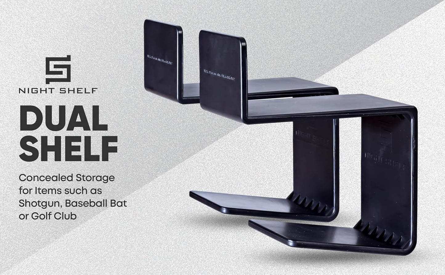 Dual Shelf - Concealed Under Bed Hidden Shelf for Baseball Bat, Shotgun, Rifle, Baton, Gun Or Golf Club - Ideal Concealed Storage for Quick Access Self Defense Items - Sold in Pairs