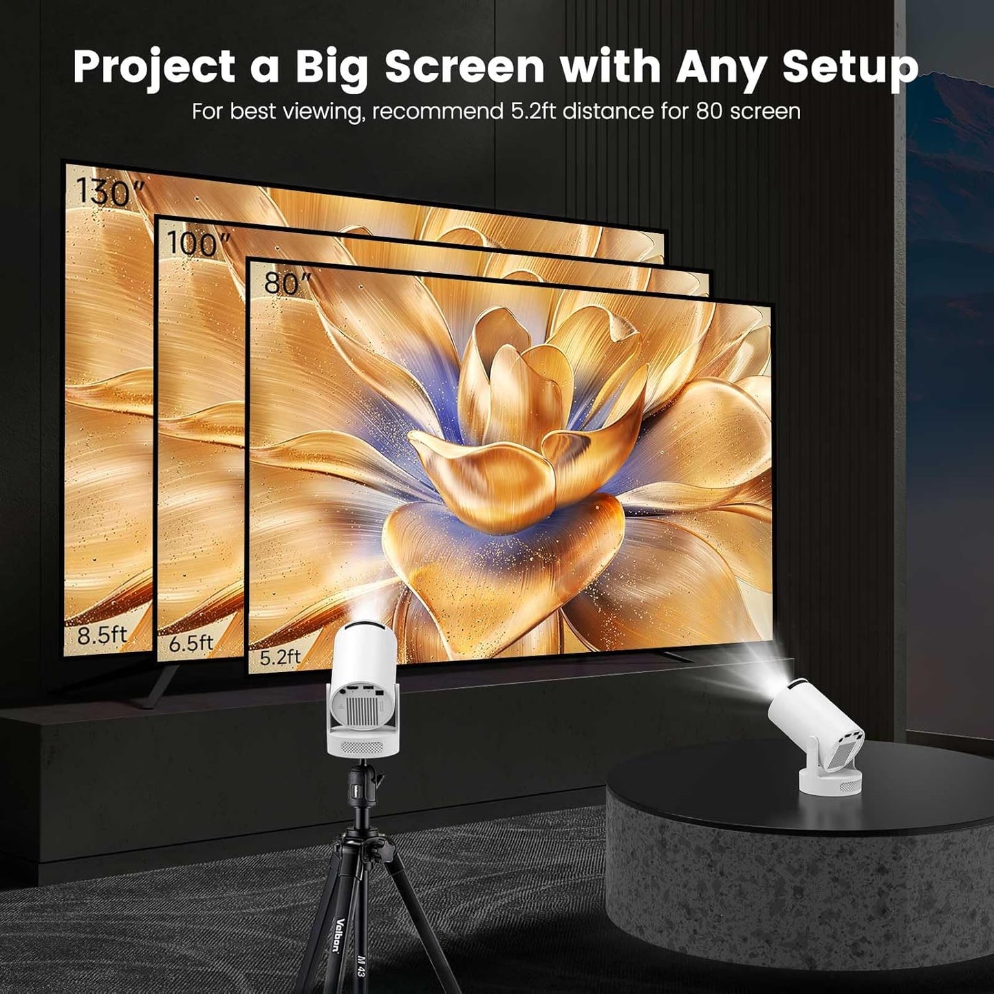 Mini Projector with WiFi and Bluetooth, Portable Projector 4k 1080P Support 5w Sound Base Speaker, 170 ANSI, Android 11, Auto Vertical Keystone Smart Proyector for Home Bedroom Outdoor, HY300 Ultra