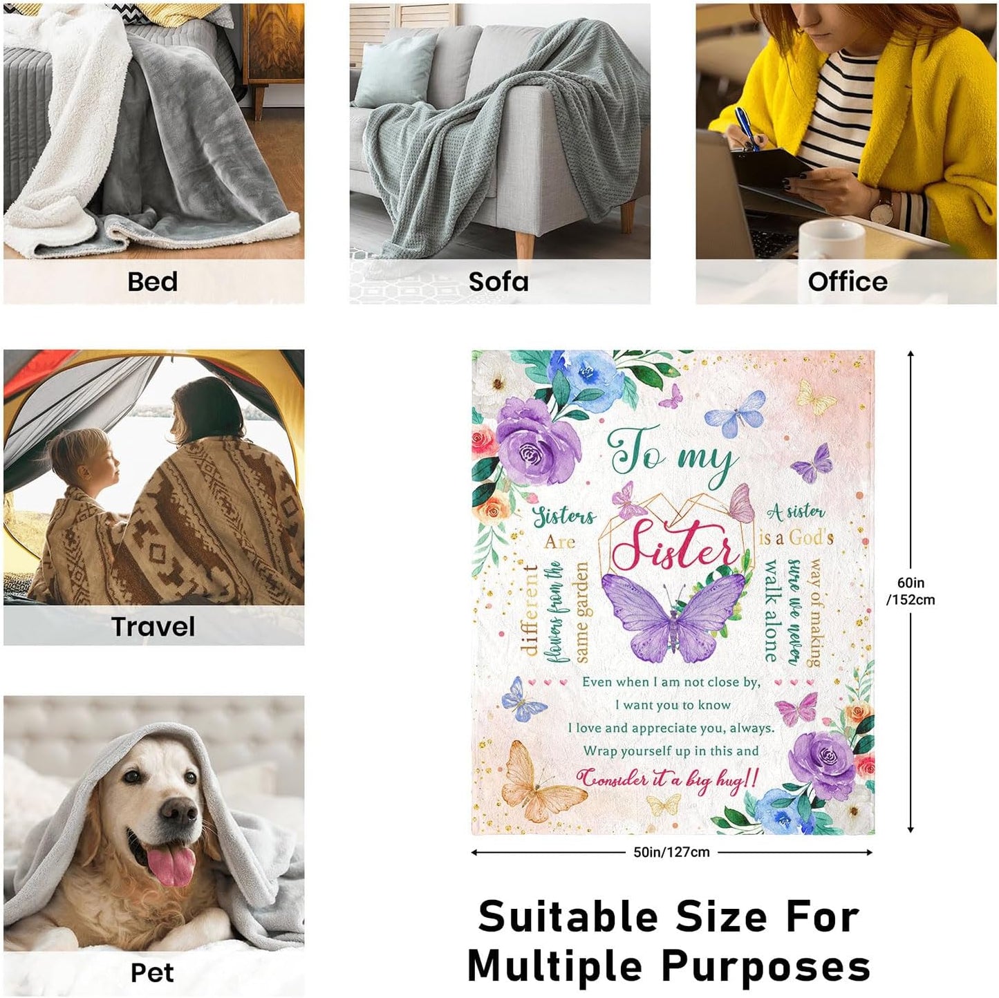 Sister Gifts from Sisters, Birthday Graduation Gift Ideas for Sisters from Brother, to My Sister Gifts Throw Blanket 60" x 50"