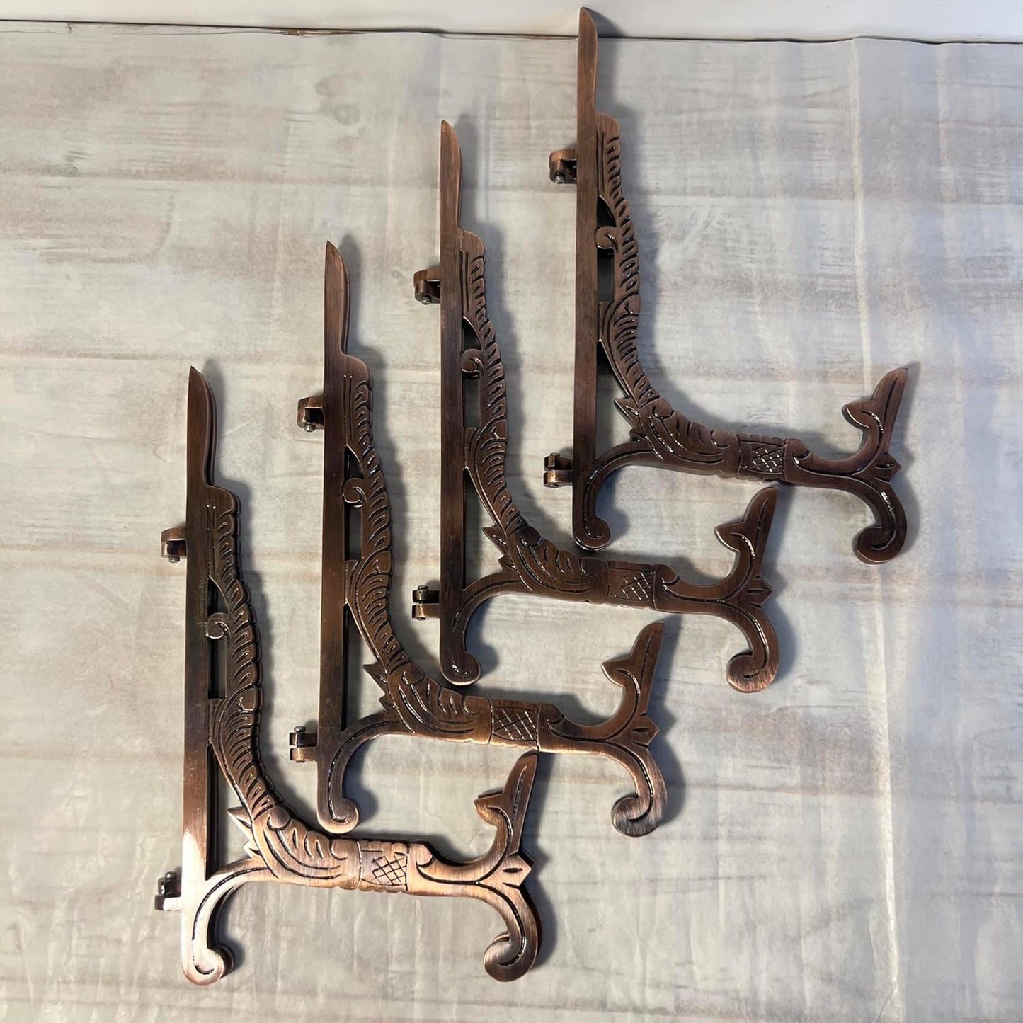 Thorness Set of 4 of Large 10 inch Metal Easel Antique Copper Finish | Plate holder | Display stand | Metal Frame Holders for Photo Pictures Decorative Plate Dish | 25cm (H) x 15cm (Deep)