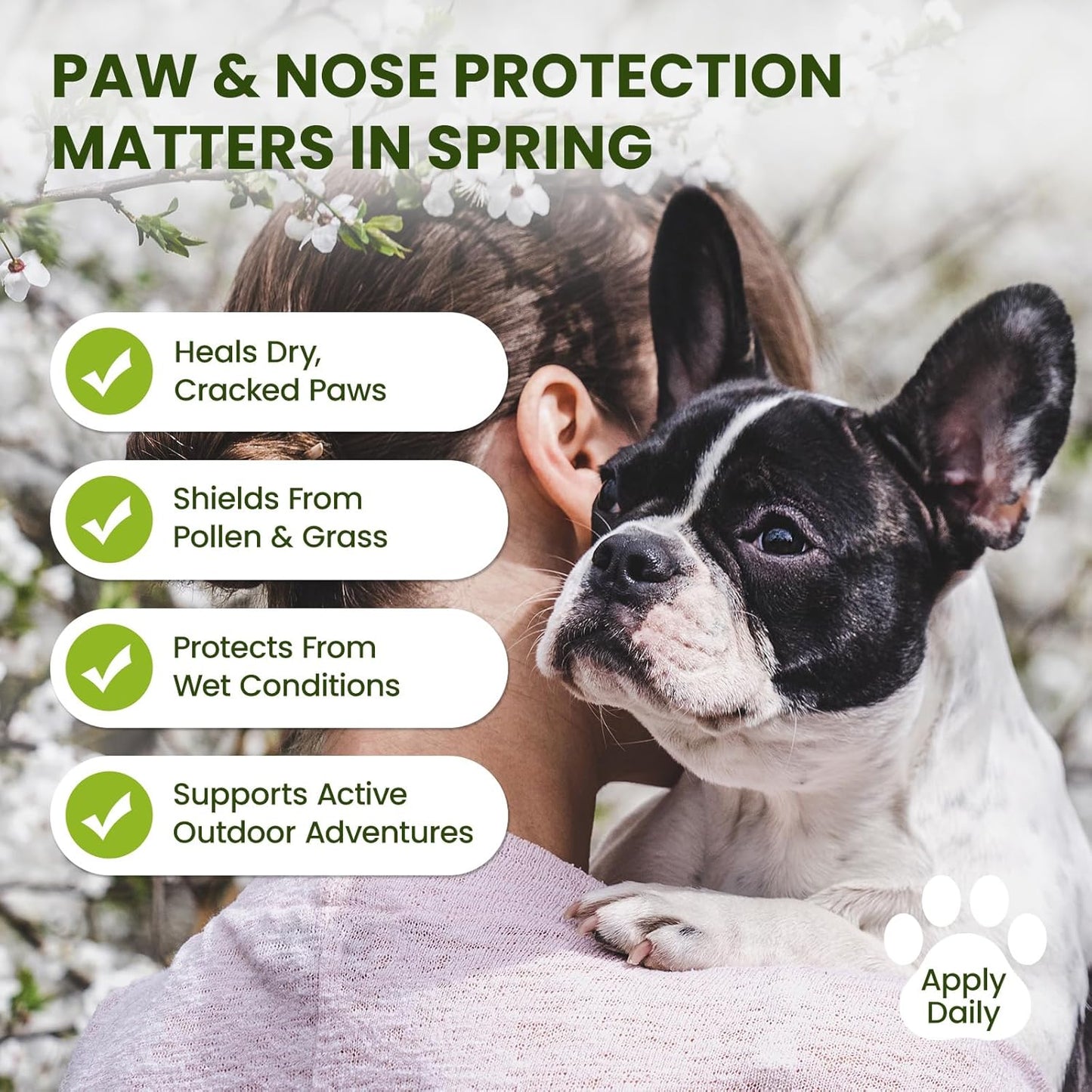 Lick-Safe Dog Paw & Nose Balm with Coconut Oil | All-Natural Moisturizer & Soother for Dry, Cracked Pads & Snout | Heat & Cold Pavement Protection Wax, Nose Butter for Bulldogs (2.1 oz / 60 g)
