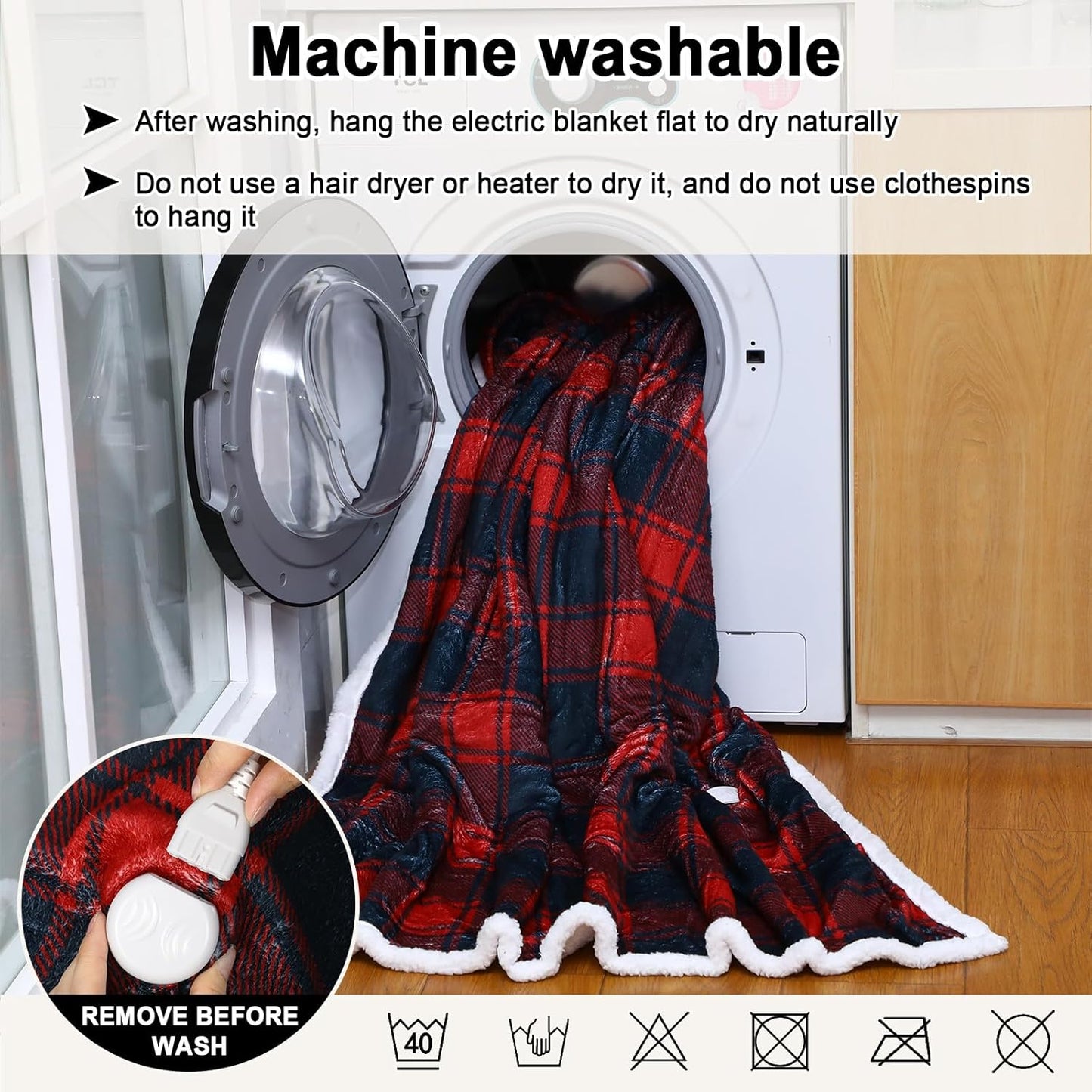 Tuanse Wearable Electric Blanket with Foot Pocket 70" x 50" Soft Flannel Heated Wrap with Sleeves, 8 Heating Levels & 1 to 12 Hours Auto Shut Off, Machine Washable, Black and Red Checkered Patter