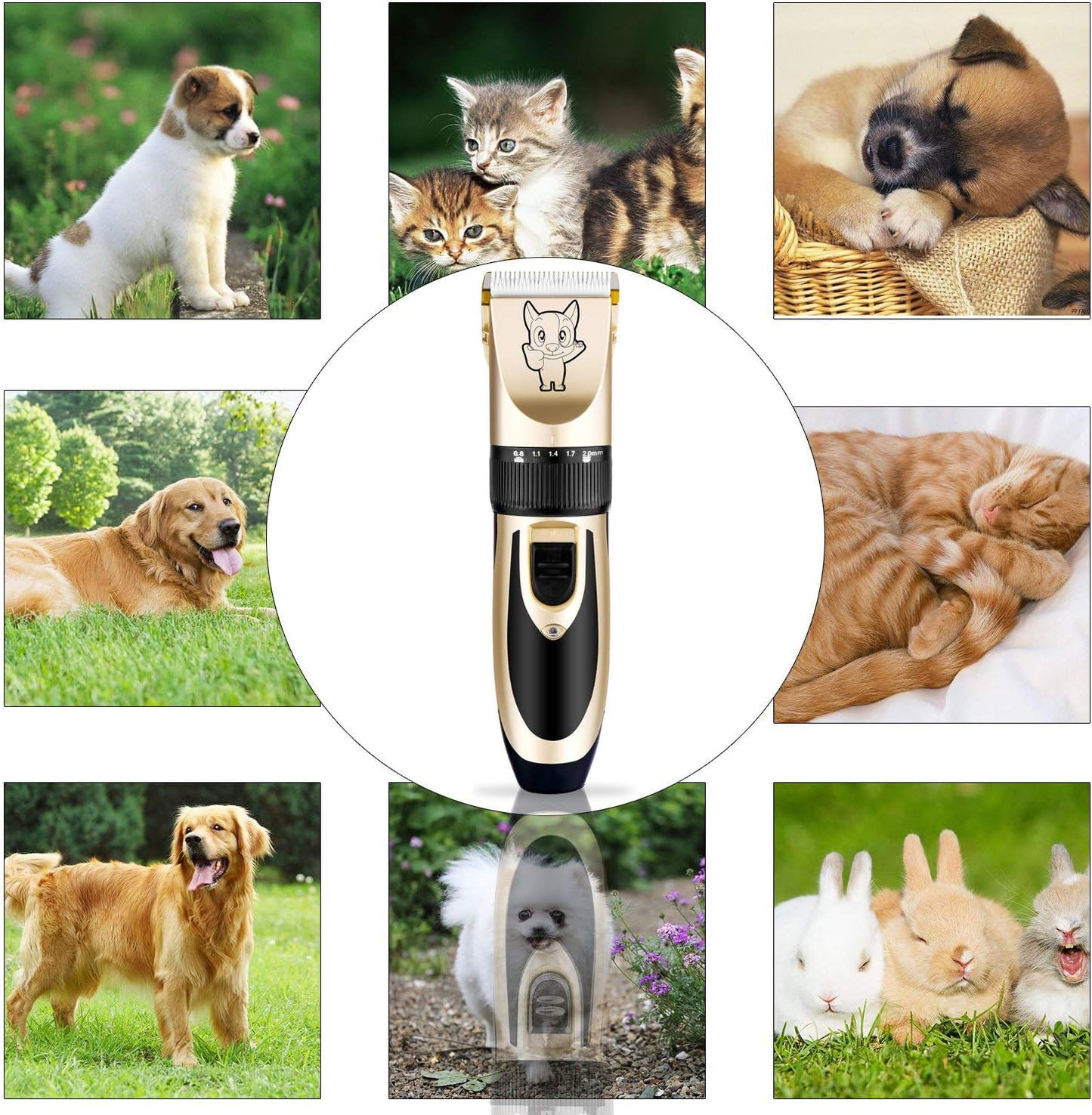 Highdas Dog Grooming Kit Clippers, Low Noise, Electric Quiet, Rechargeable, Cordless, Pet Hair Thick Coats Clippers Trimmers Set, Suitable for Dogs, Cats, and Other Pets (Gold)