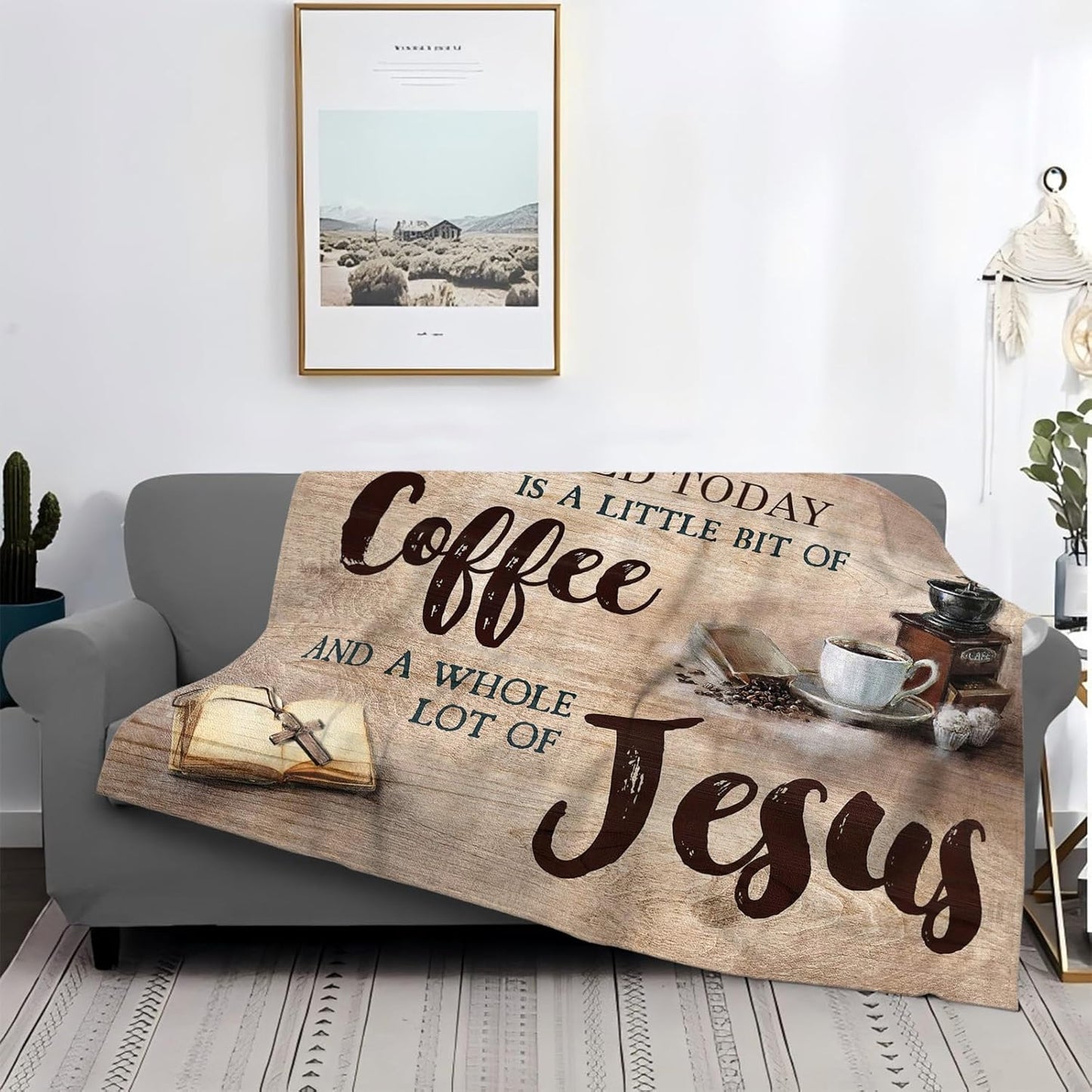 Tijuboni Christian Coffee Throw Blanket Religious Faith Gifts for Women Men Girls Boys Kids Adults Soft Flannel Fleece Blanket for Couch Sofa Bed Home Decor 40"x50"