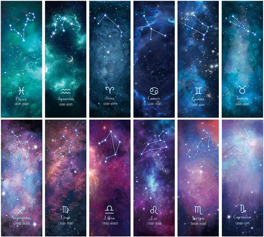 VOCHIC 12 Pcs Personalised Space Starry Night Bookmarks, Bulk Book Marks for Women/Men, Unique Zodiac Constellaion Bookmark for Book Lovers, Cool Book Mark for Adults,VBS Theme Gift