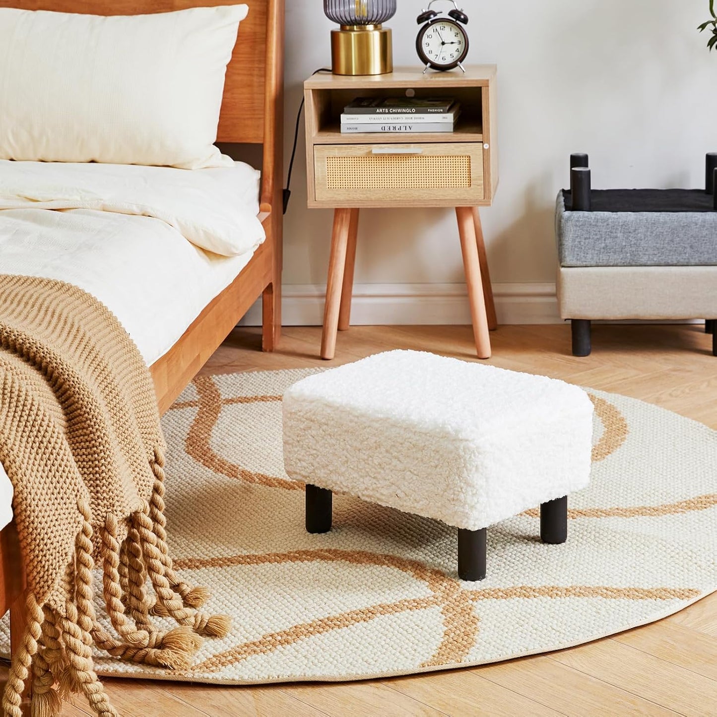 YMYNY Foot Stool Small, Foot Rest Ottoman with Stable Wooden Legs Under Desk, Sofa Footstool for Living Room, Bedroom,Office 16.54''L x 11.42''W x 9.06''H White URF-BD216